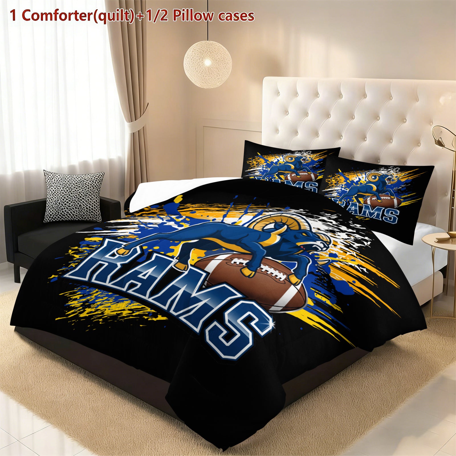 Los Angeles Rams Comforter Pillowcase Sets Blanket All Season Reversible Quilted Duvet