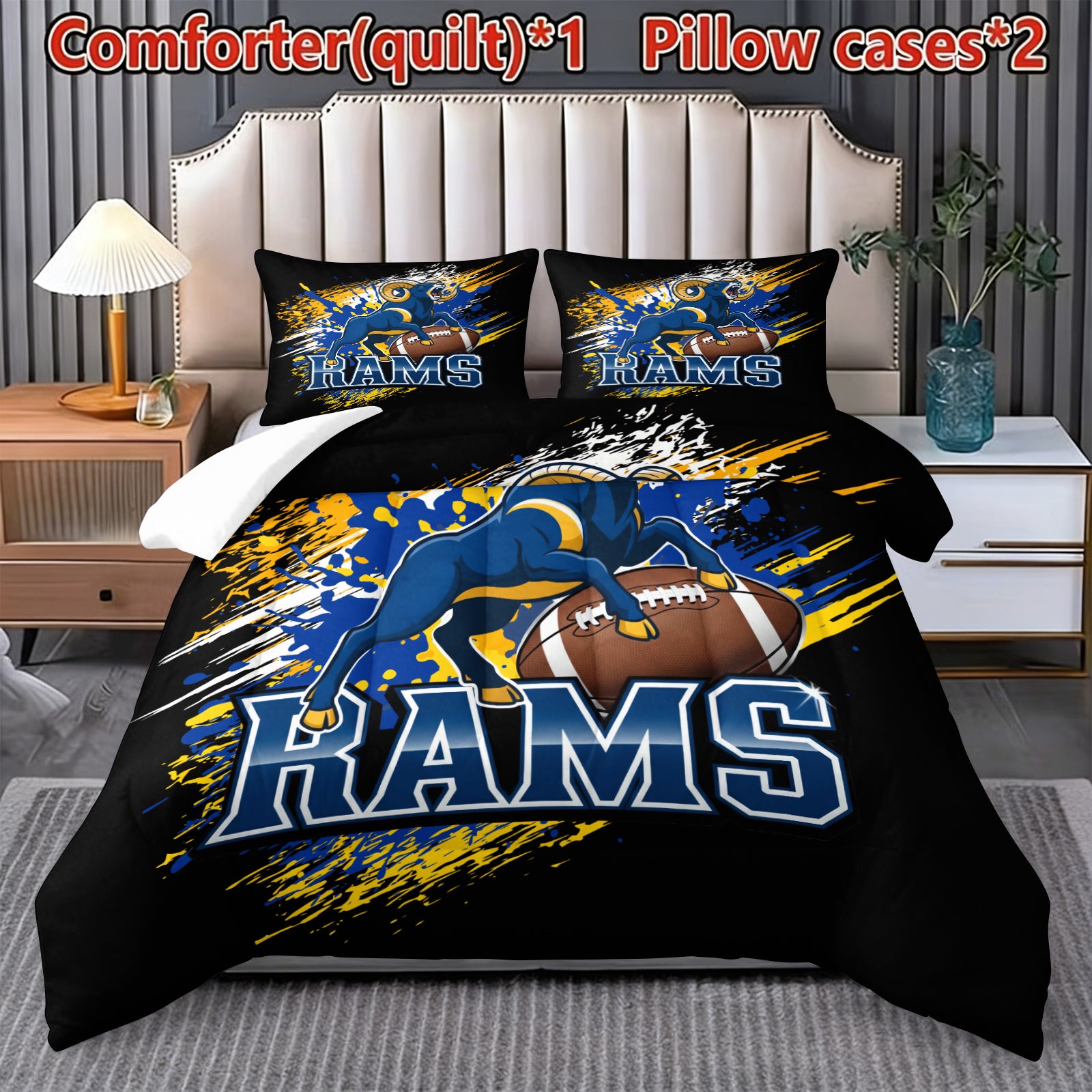 Los Angeles Rams Comforter Pillowcase Sets Blanket All Season Reversible Quilted Duvet