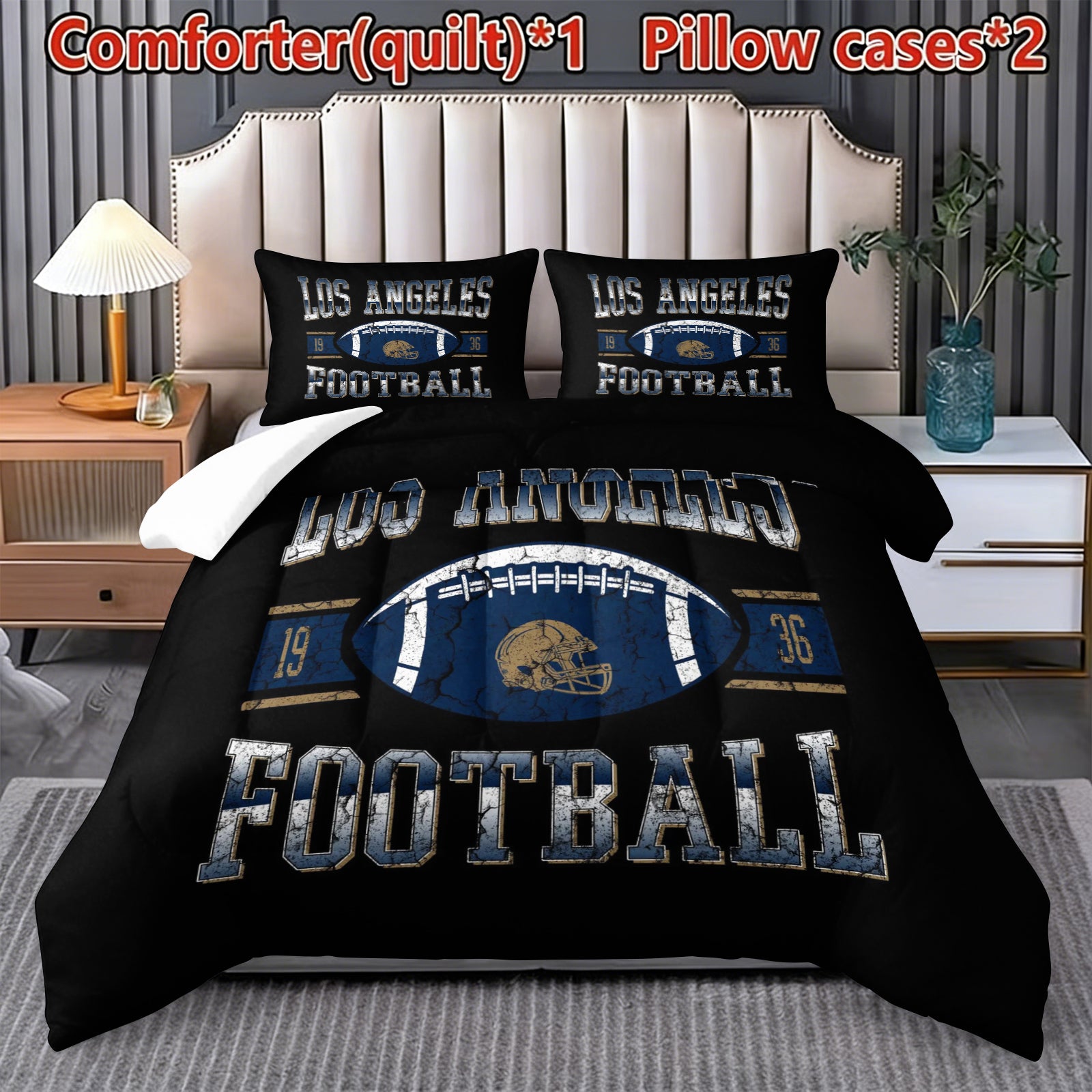 Los Angeles Rams Comforter Pillowcase Sets Blanket All Season Reversible Quilted Duvet