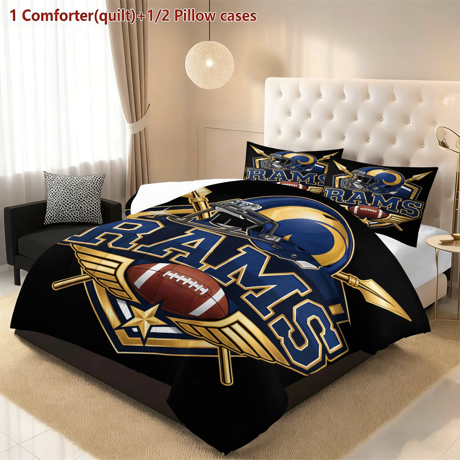 Los Angeles Rams Comforter Pillowcase Sets Blanket All Season Reversible Quilted Duvet