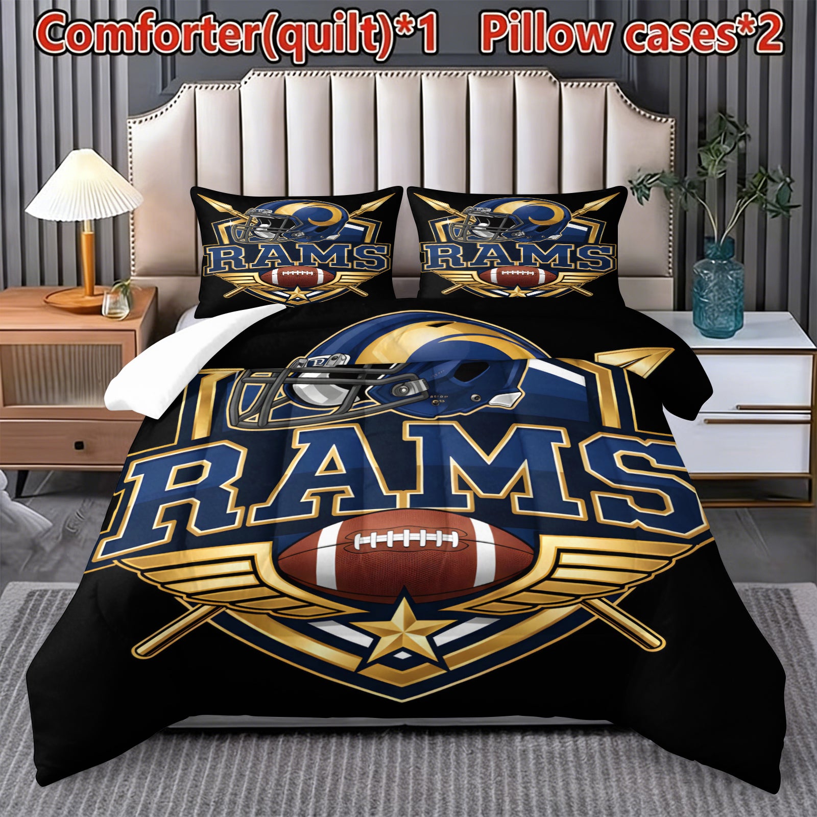 Los Angeles Rams Comforter Pillowcase Sets Blanket All Season Reversible Quilted Duvet
