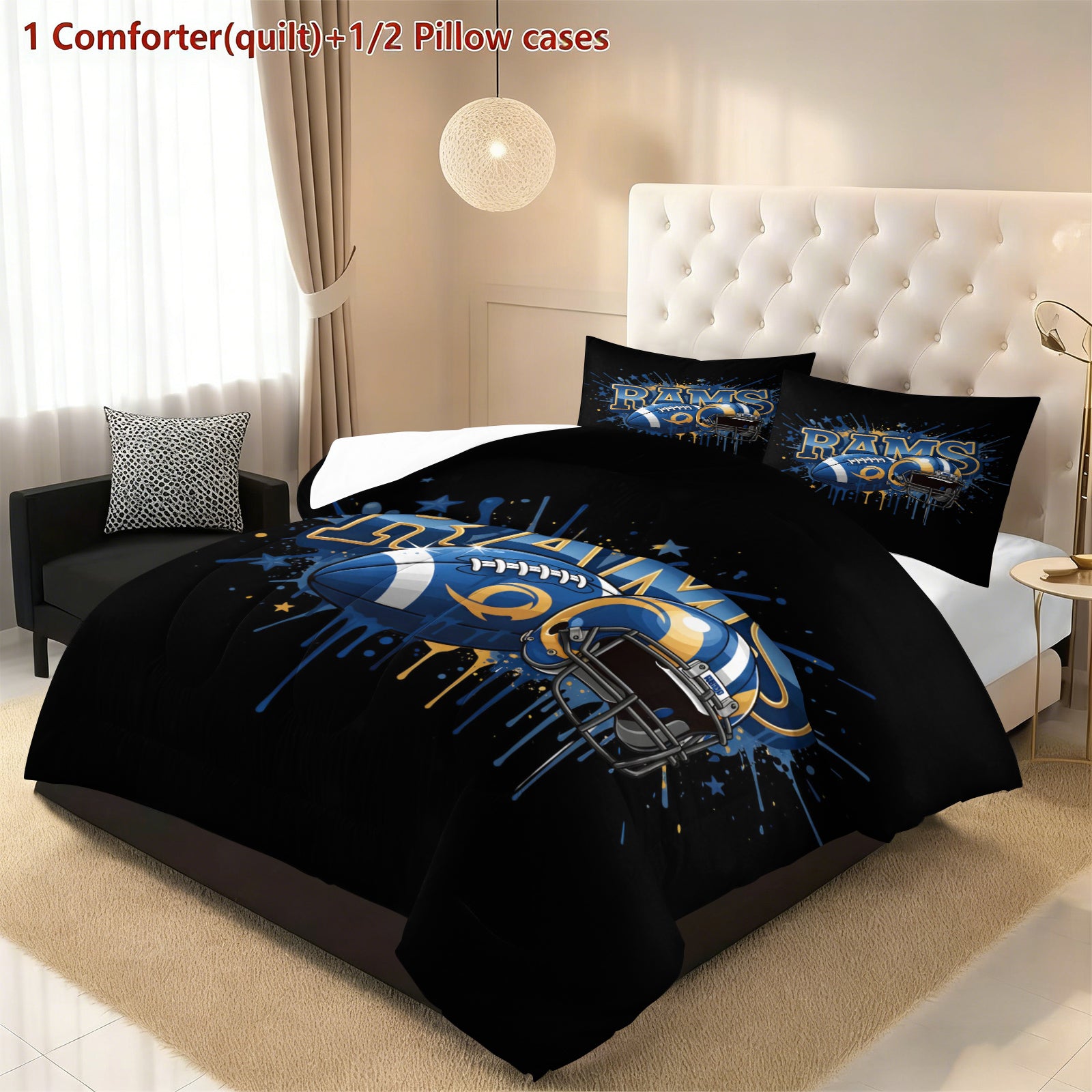 Los Angeles Rams Comforter Pillowcase Sets Blanket All Season Reversible Quilted Duvet