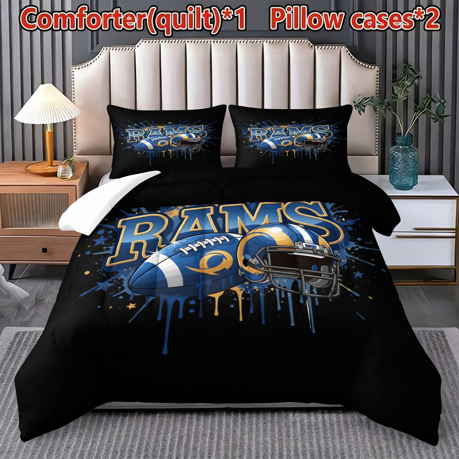 Los Angeles Rams Comforter Pillowcase Sets Blanket All Season Reversible Quilted Duvet