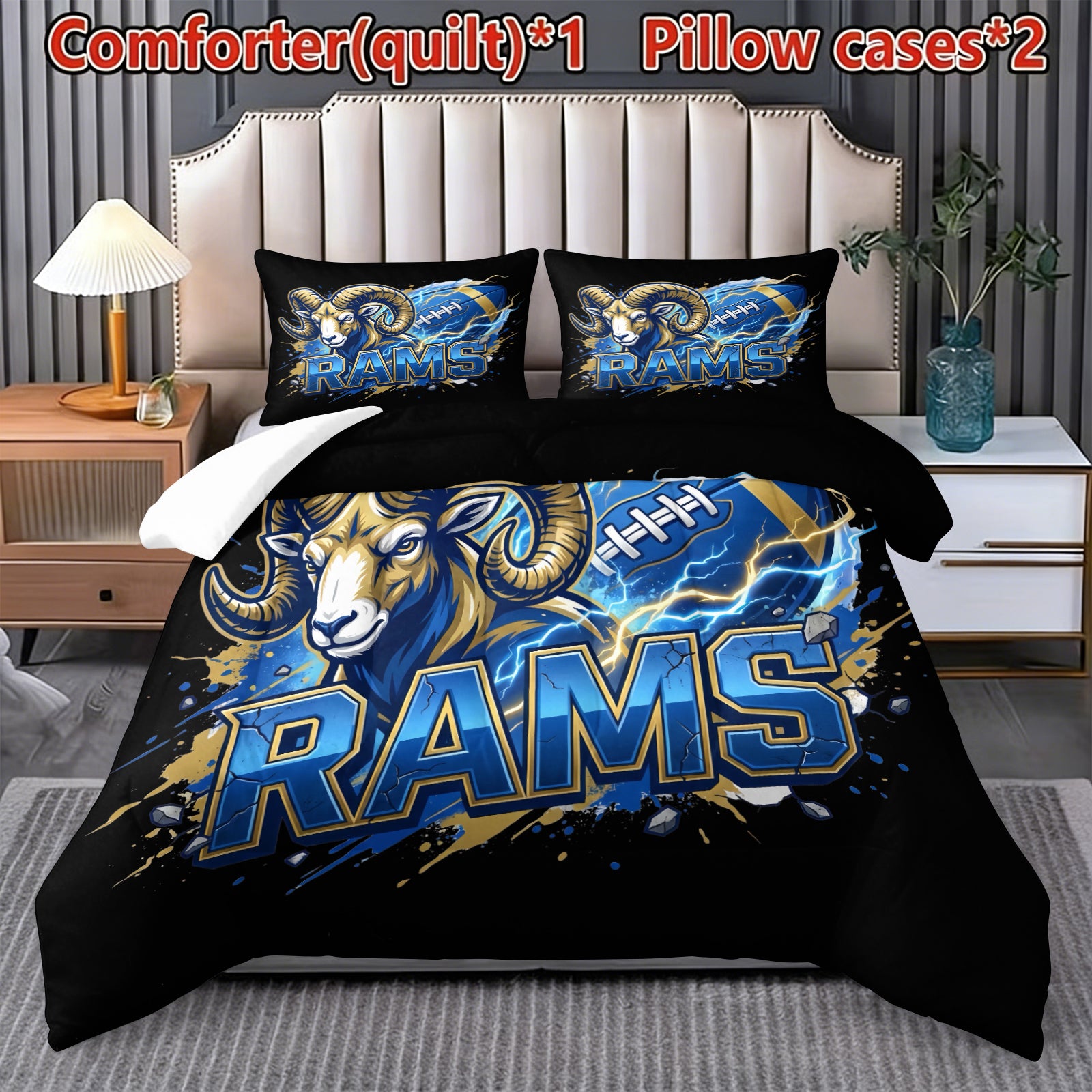 Los Angeles Rams Comforter Pillowcase Sets Blanket All Season Reversible Quilted Duvet
