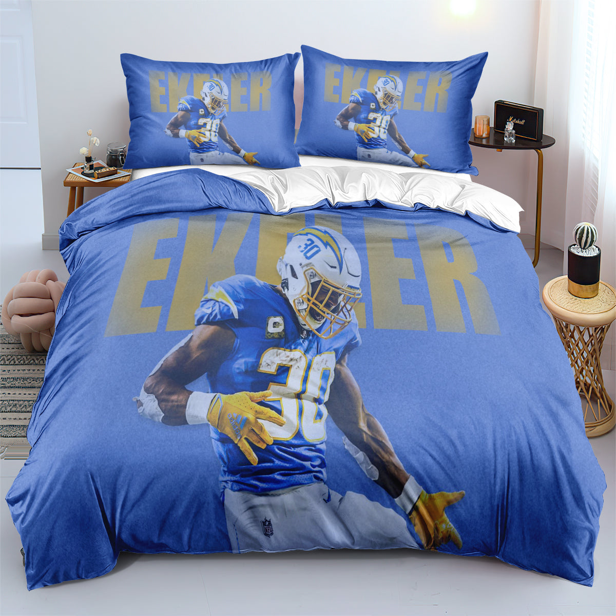 Los Angeles Chargers Football League Duvet Cover Quilt Case Pillowcase Bedding Set