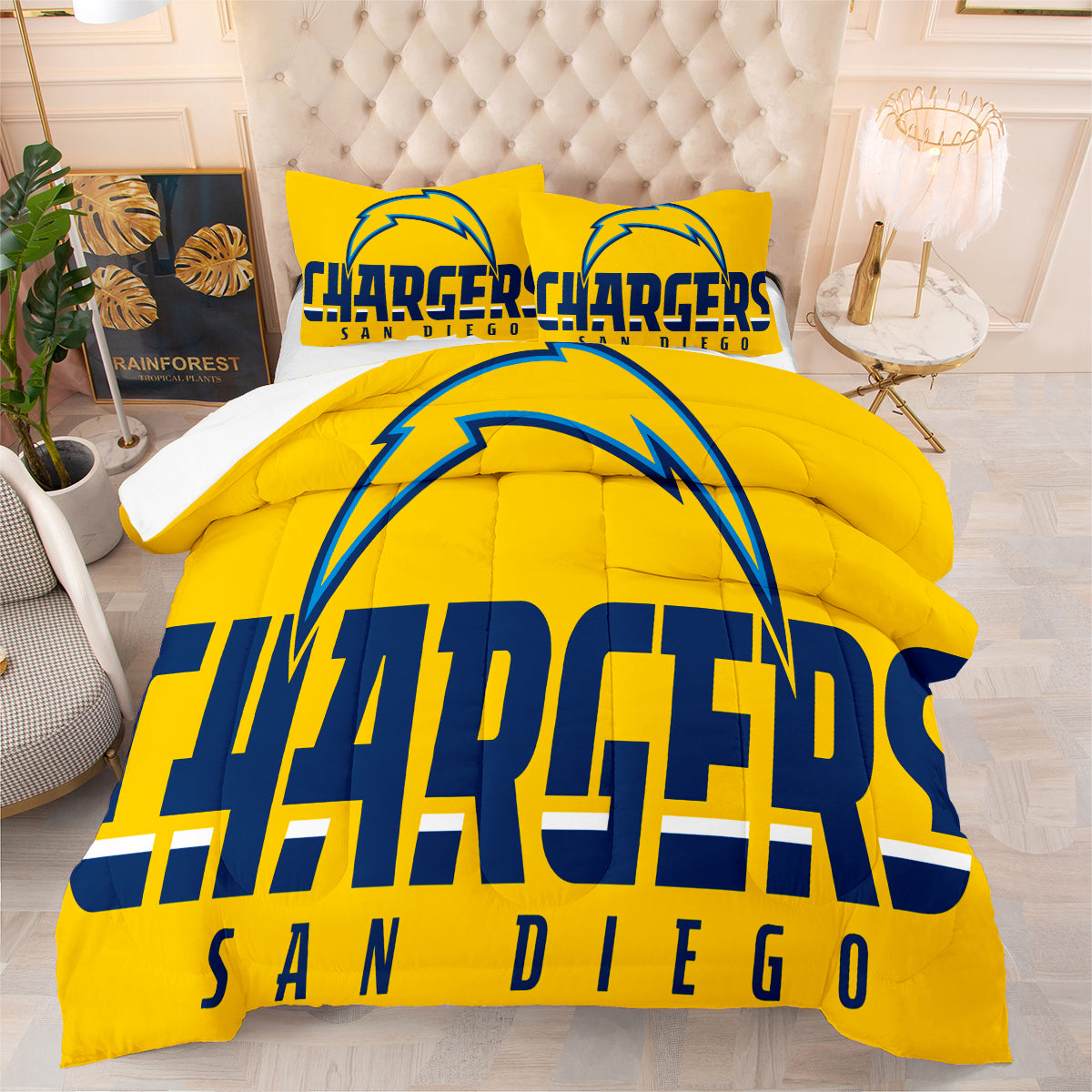 Los Angeles Chargers Football Team Comforter Pillowcase Sets Blanket All Season Reversible Quilted Duvet