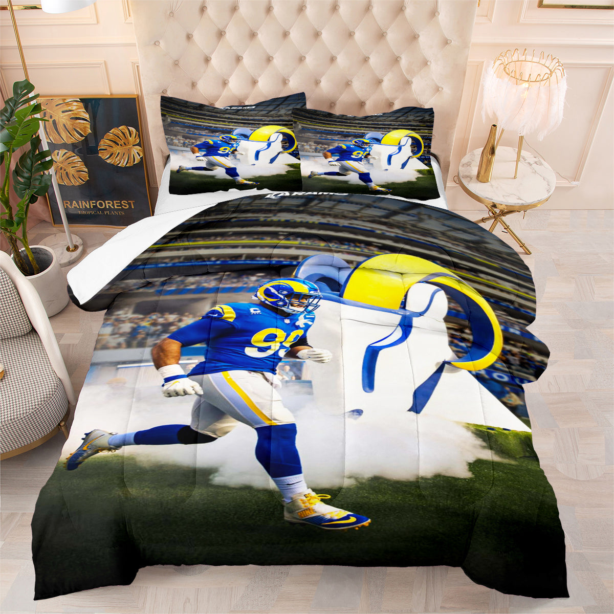 Los Angeles Rams Football Team Comforter Pillowcase Sets Blanket All Season Reversible Quilted Duvet