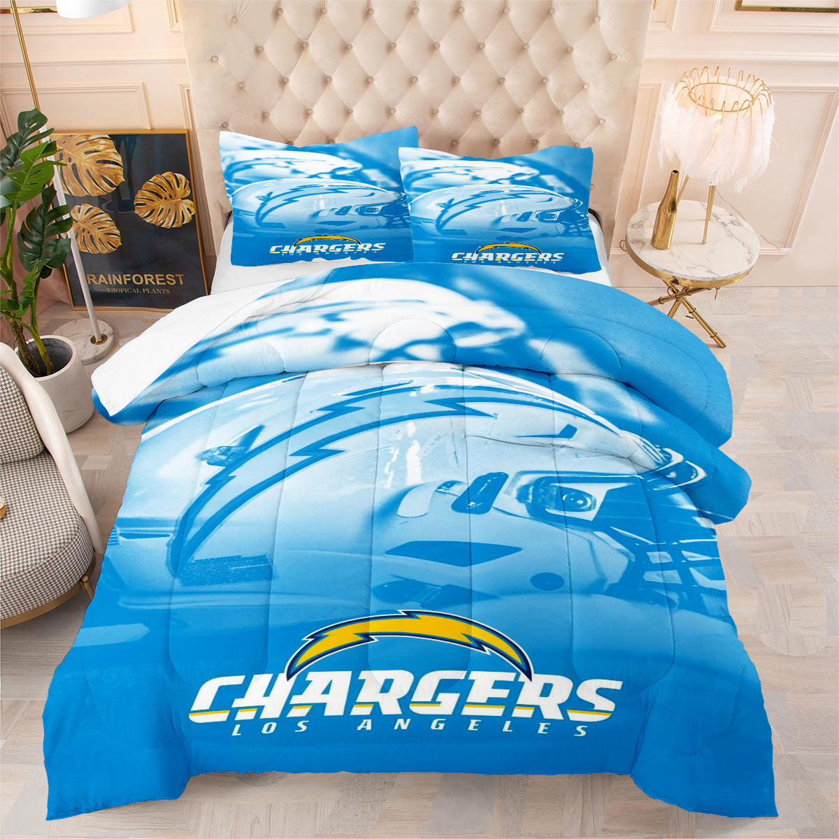 Los Angeles Chargers Football Team Comforter Pillowcase Sets Blanket All Season Reversible Quilted Duvet