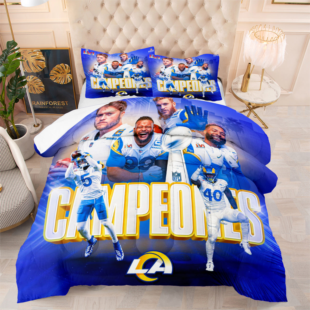 Los Angeles Rams Football Team Comforter Pillowcase Sets Blanket All Season Reversible Quilted Duvet