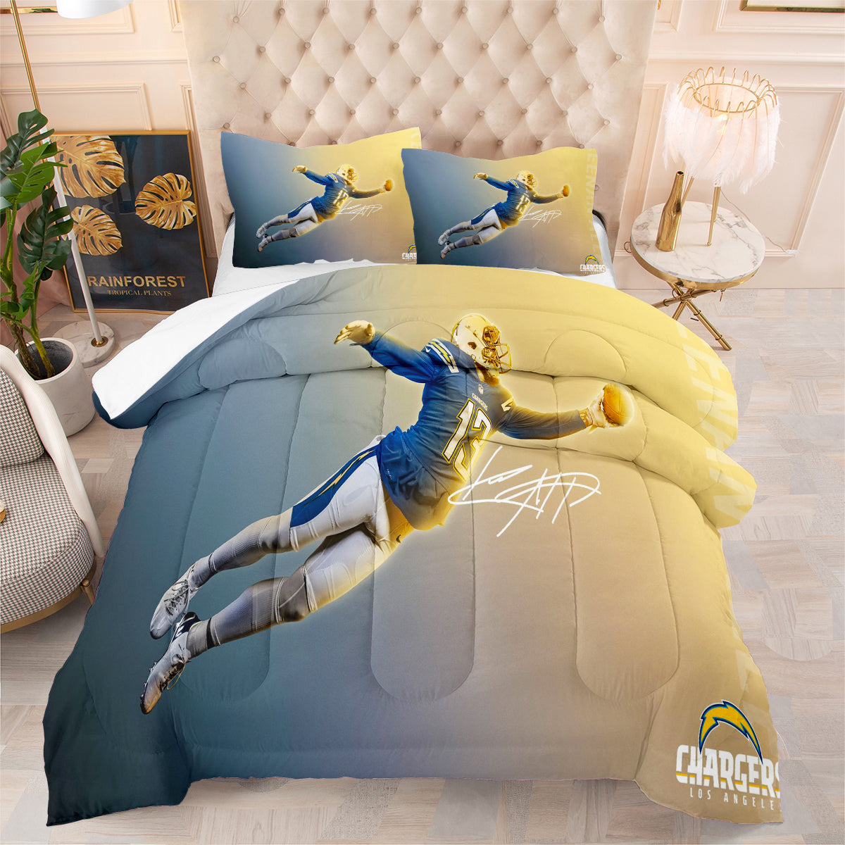 Los Angeles Chargers Football Team Comforter Pillowcase Sets Blanket All Season Reversible Quilted Duvet