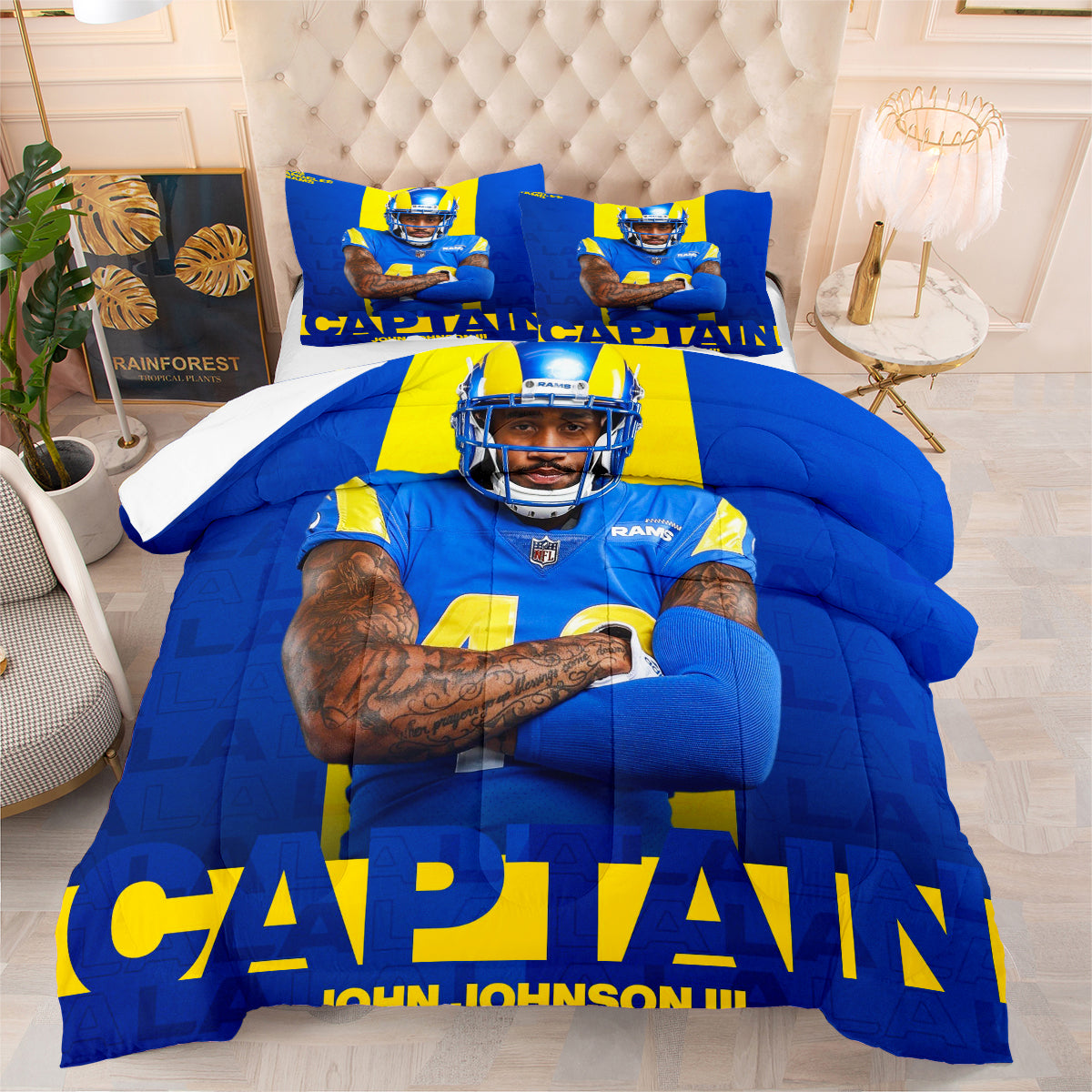 Los Angeles Rams Football Team Comforter Pillowcase Sets Blanket All Season Reversible Quilted Duvet