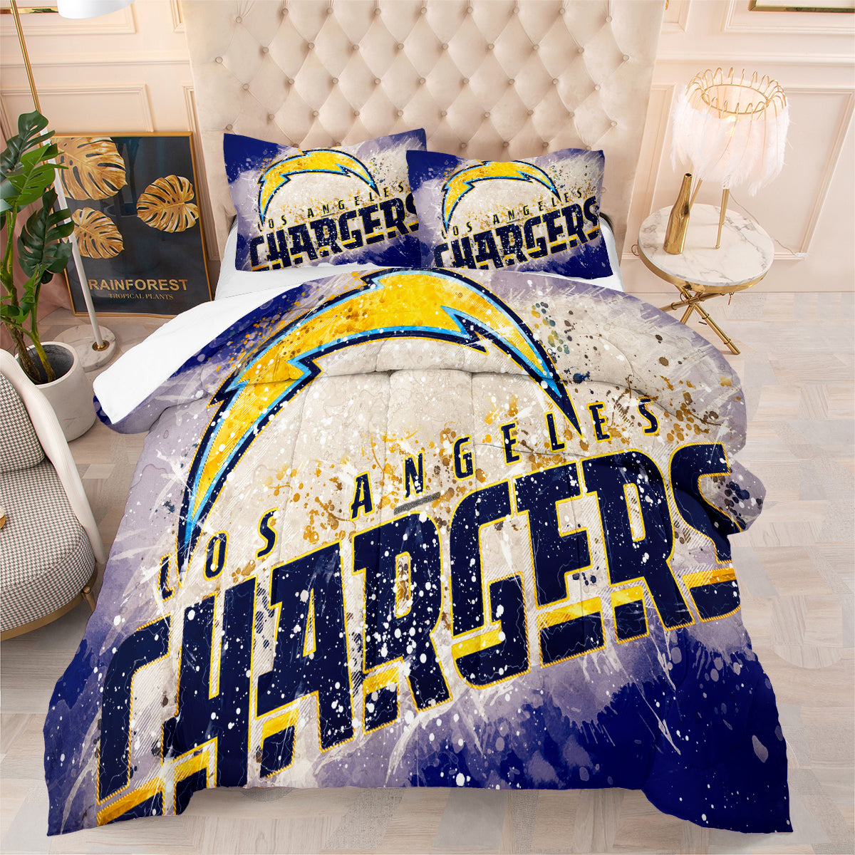 Los Angeles Chargers Football Team Comforter Pillowcase Sets Blanket All Season Reversible Quilted Duvet