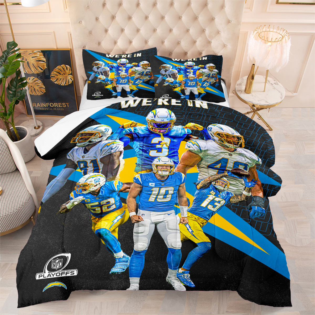 Los Angeles Chargers Football Team Comforter Pillowcase Sets Blanket All Season Reversible Quilted Duvet