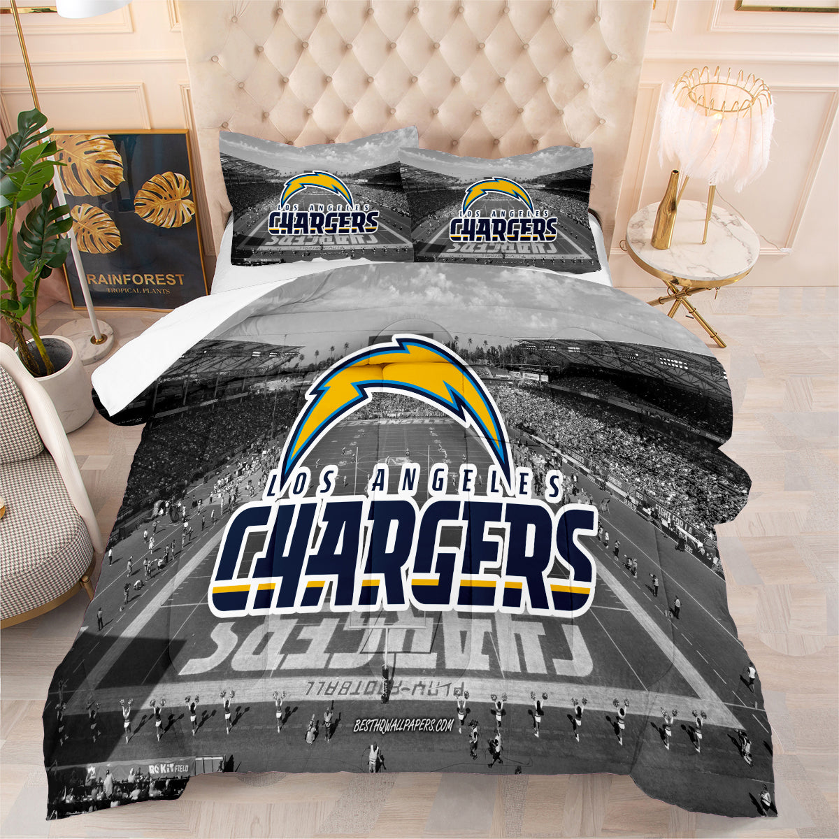 Los Angeles Chargers Football Team Comforter Pillowcase Sets Blanket All Season Reversible Quilted Duvet