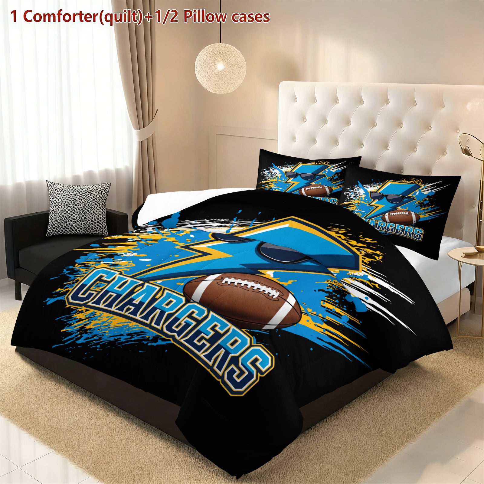 Los Angeles Chargers Comforter Pillowcase Sets Blanket All Season Reversible Quilted Duvet