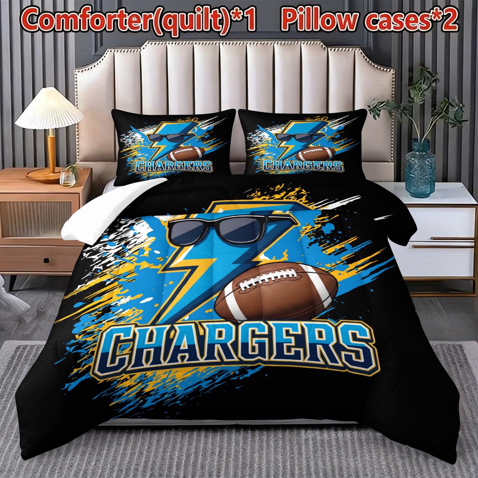 Los Angeles Chargers Comforter Pillowcase Sets Blanket All Season Reversible Quilted Duvet