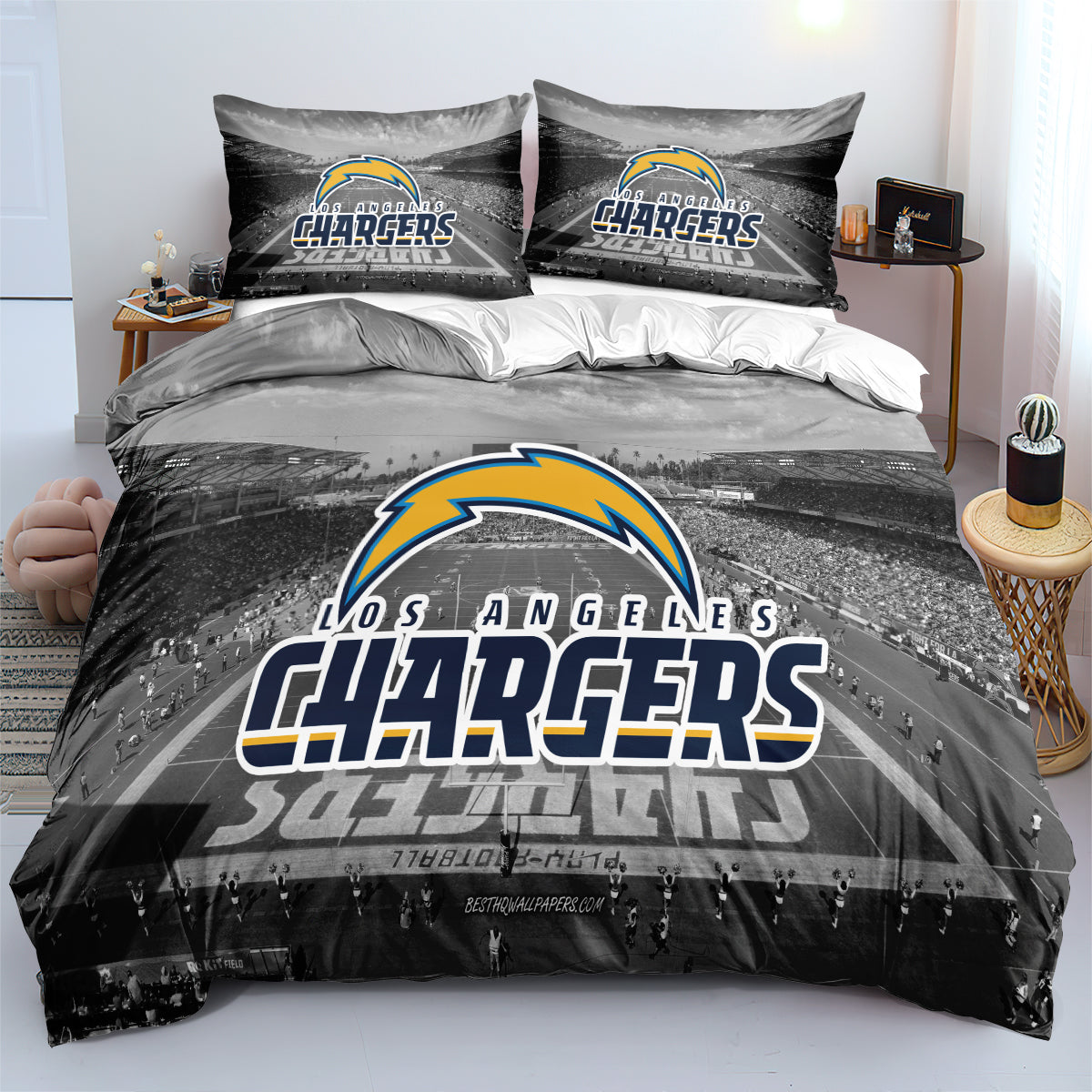 Los Angeles Chargers Football League Duvet Cover Quilt Case Pillowcase Bedding Set