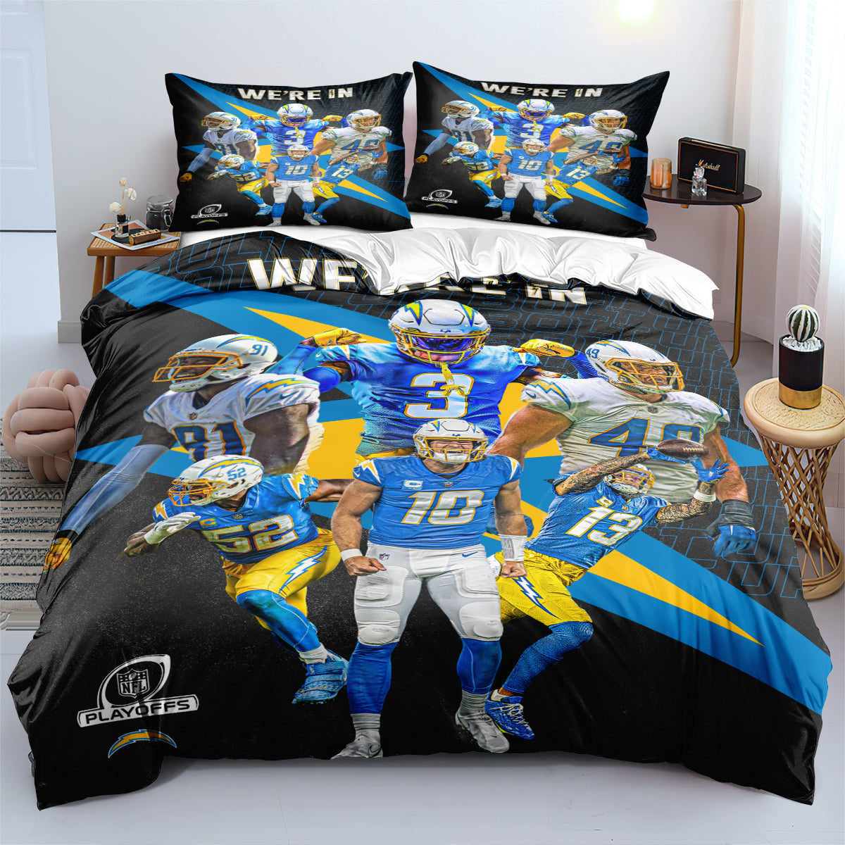 Los Angeles Chargers Football League Duvet Cover Quilt Case Pillowcase Bedding Set