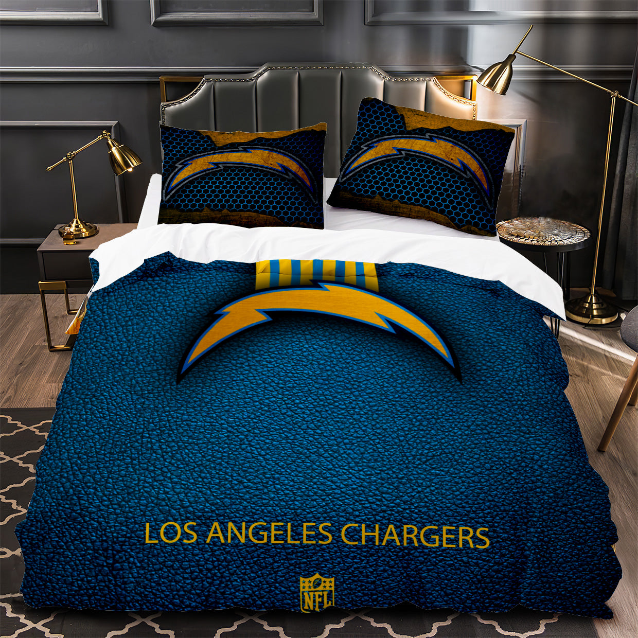 Los Angeles Chargers Football Duvet Cover Quilt Case Pillowcase Bedding Set Without Filler