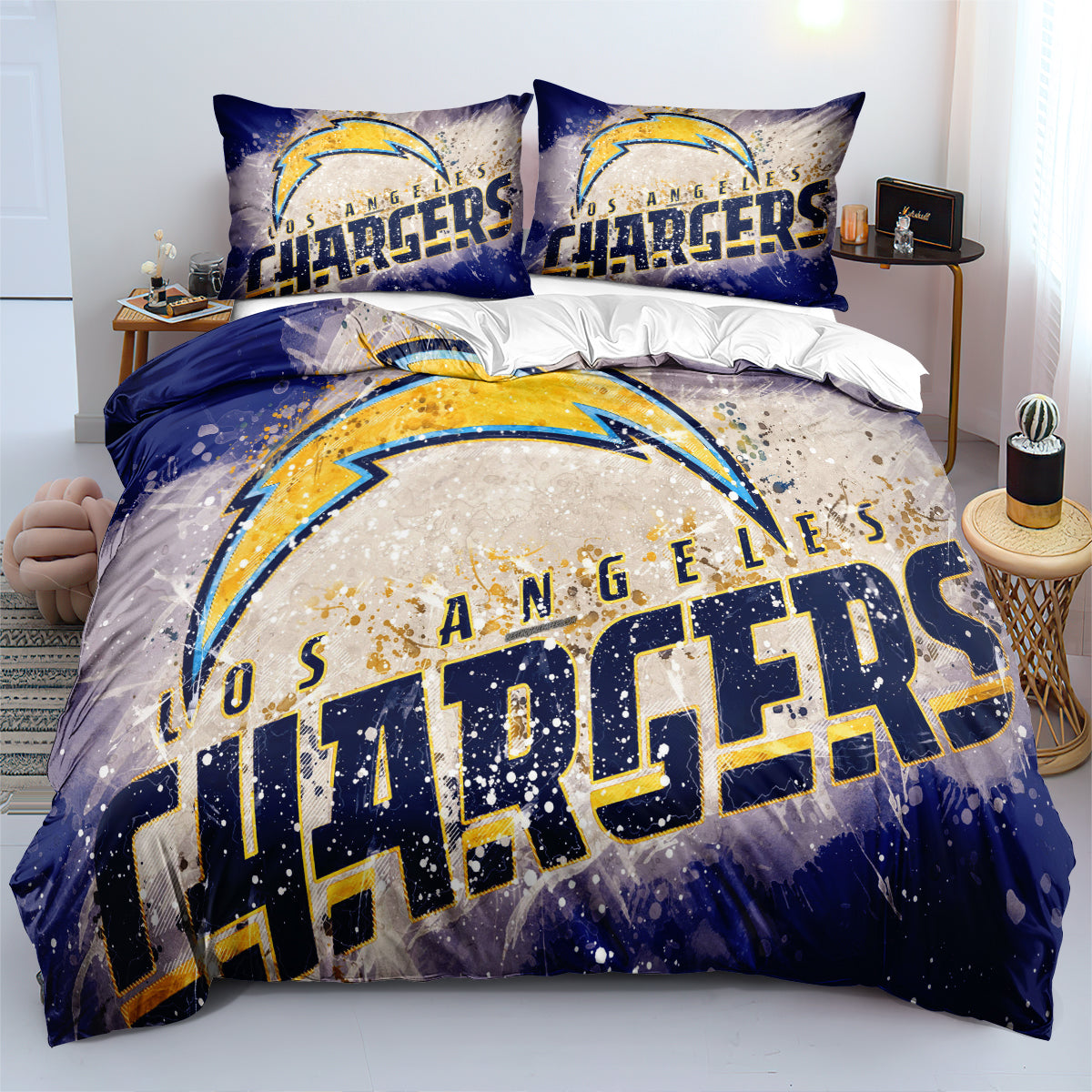 Los Angeles Chargers Football League Duvet Cover Quilt Case Pillowcase Bedding Set