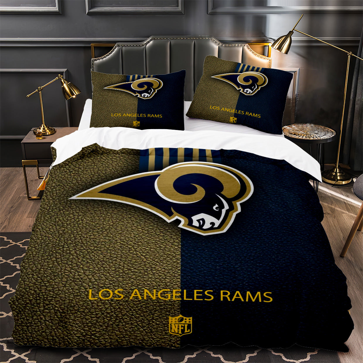 Los Angeles Rams Football Duvet Cover Quilt Case Pillowcase Bedding Set Without Filler