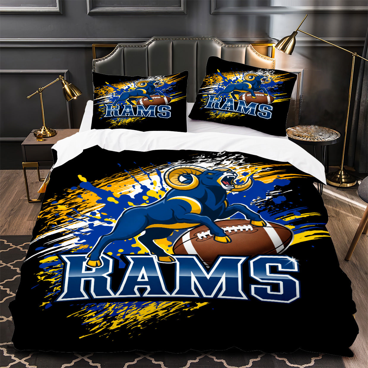 Los Angeles Rams Football Duvet Cover Quilt Case Pillowcase Bedding Set Without Filler