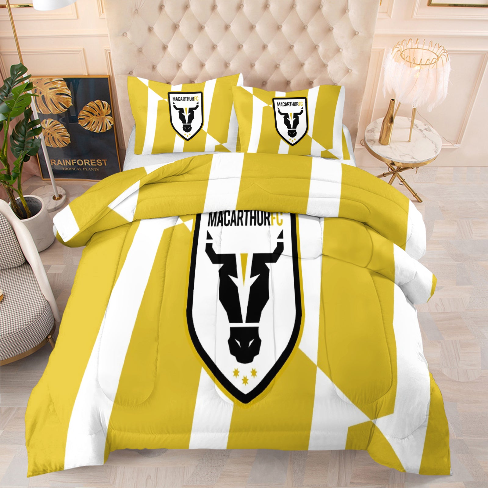 Macarthur Bulls FC Soccer Comforter Pillowcase Sets Blanket All Season Reversible Quilted Duvet