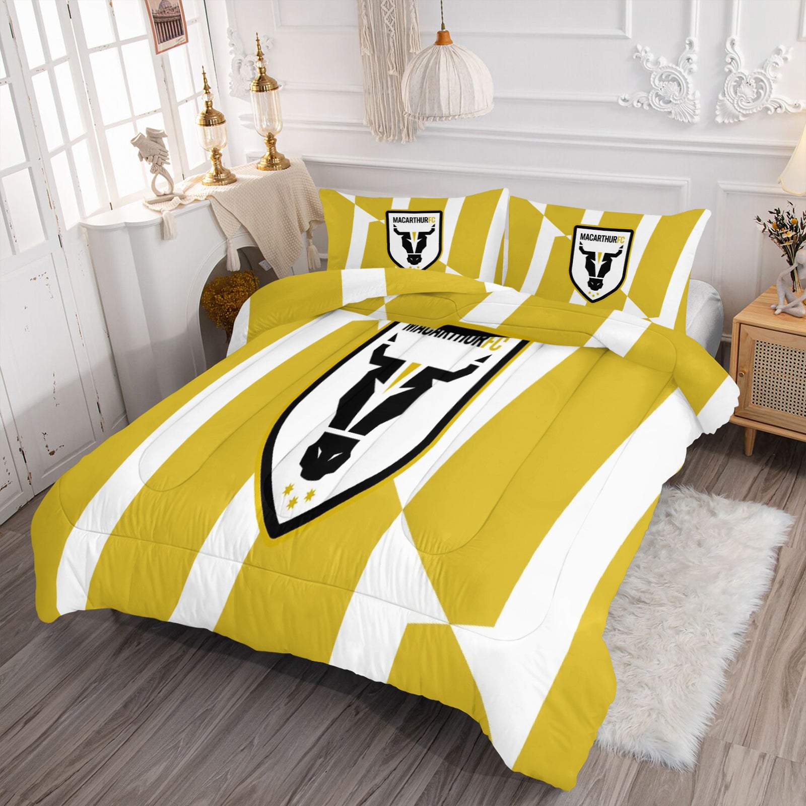 Macarthur Bulls FC Soccer Comforter Pillowcase Sets Blanket All Season Reversible Quilted Duvet