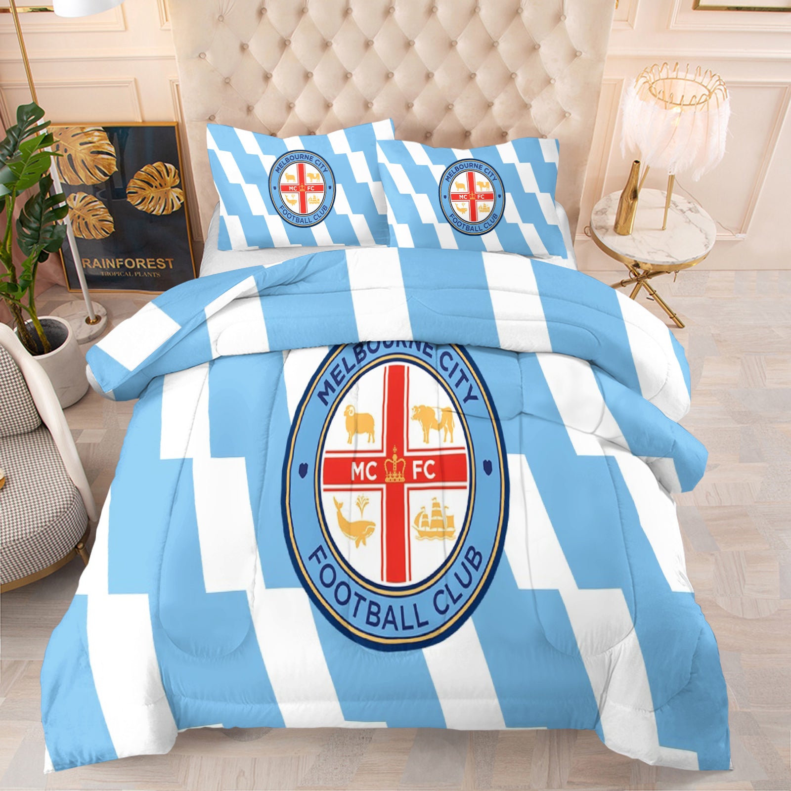 Melbourne City FC Soccer Comforter Pillowcase Sets Blanket All Season Reversible Quilted Duvet