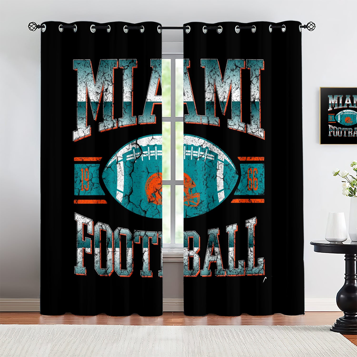 Miami Dolphins Blackout Curtains Drapes For Window Treatment Set