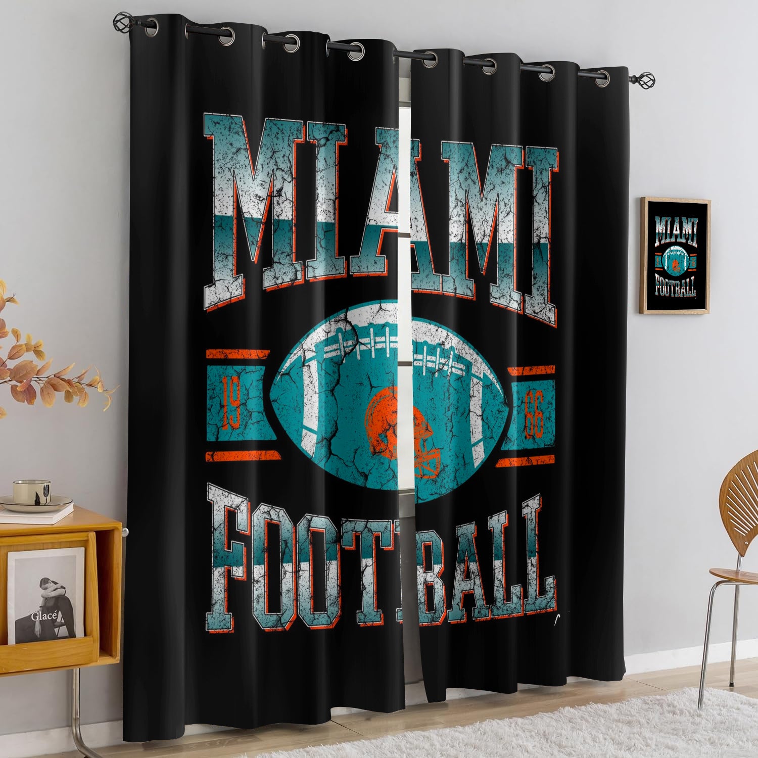 Miami Dolphins Blackout Curtains Drapes For Window Treatment Set