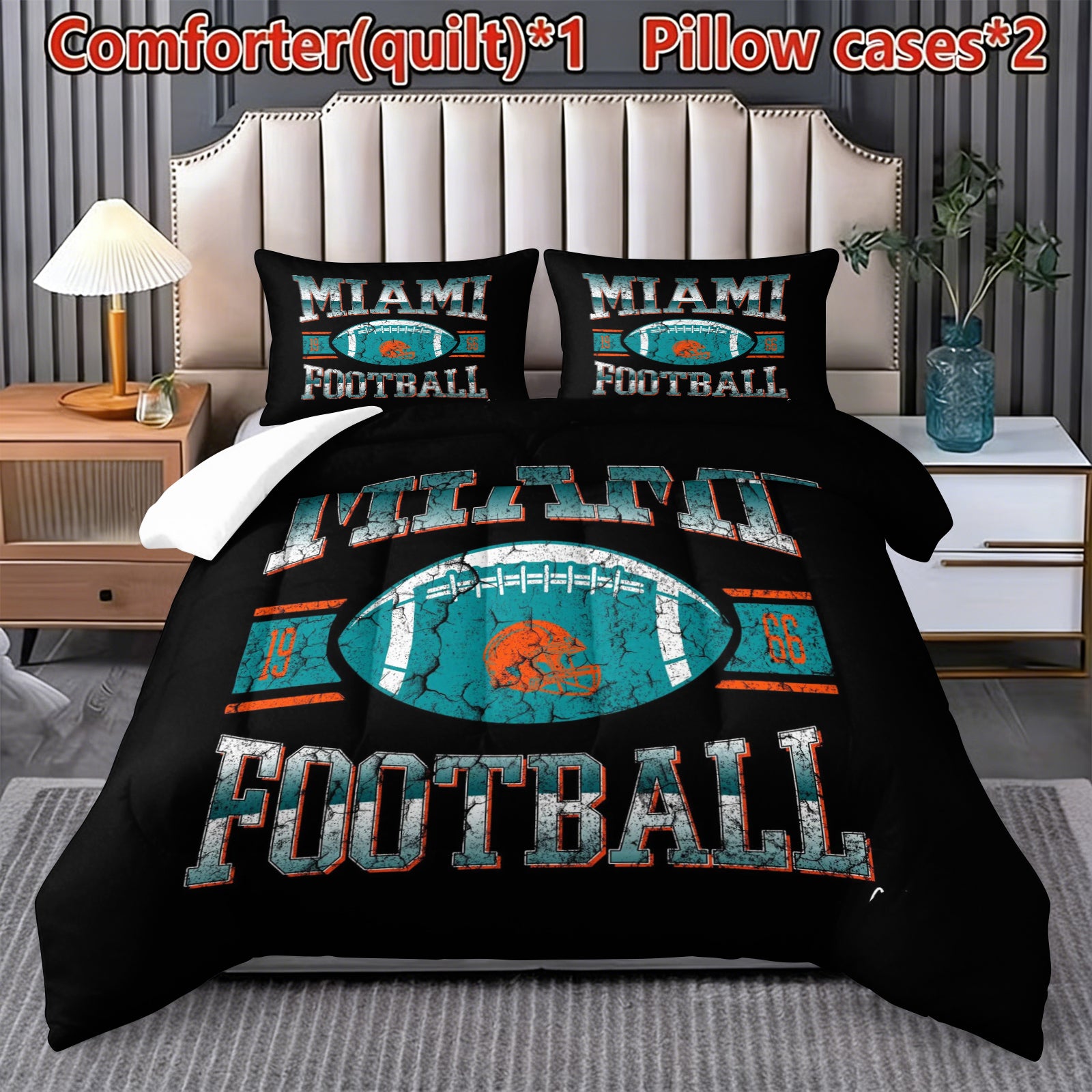 Miami Dolphins Comforter Pillowcase Sets Blanket All Season Reversible Quilted Duvet