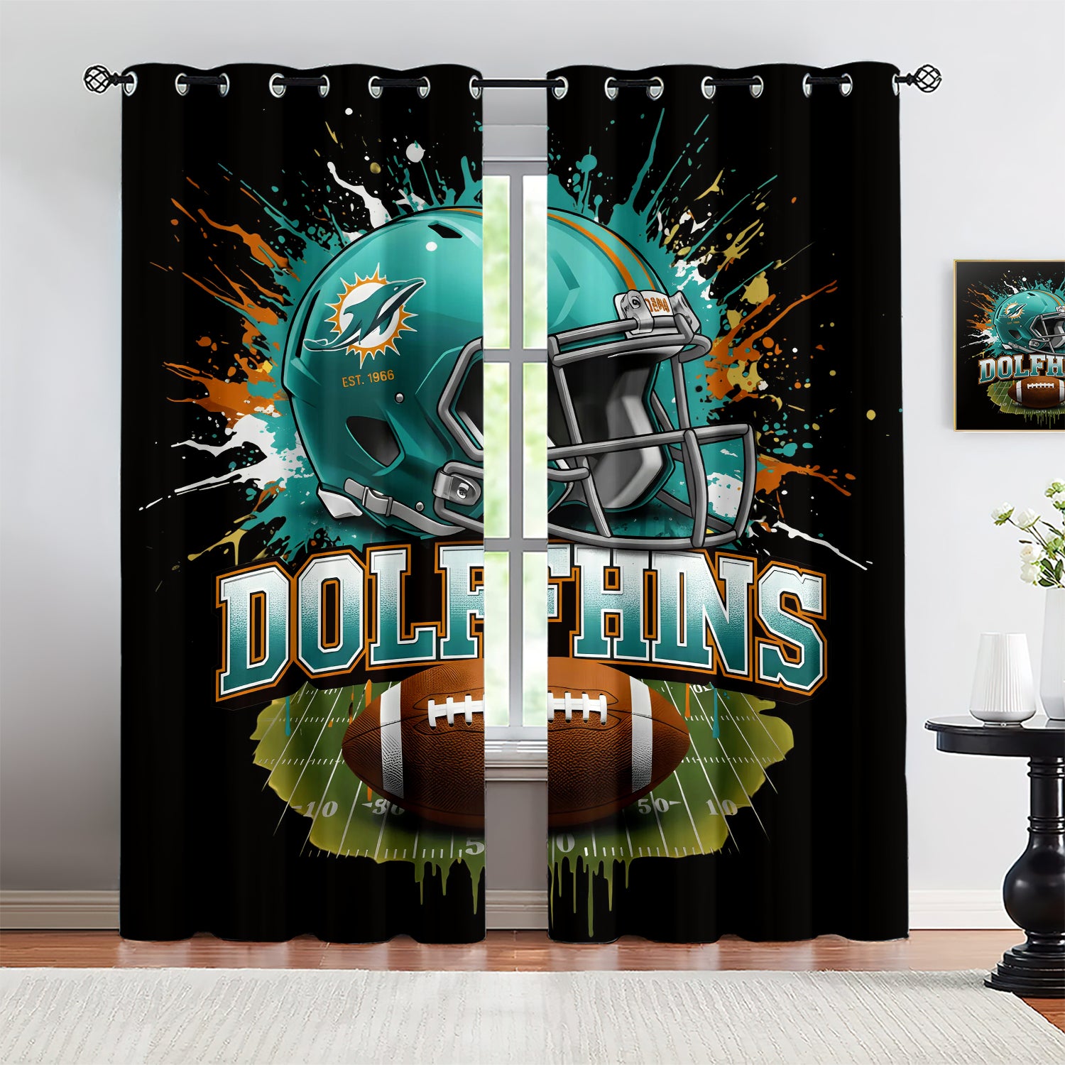 Miami Dolphins Blackout Curtains Drapes For Window Treatment Set