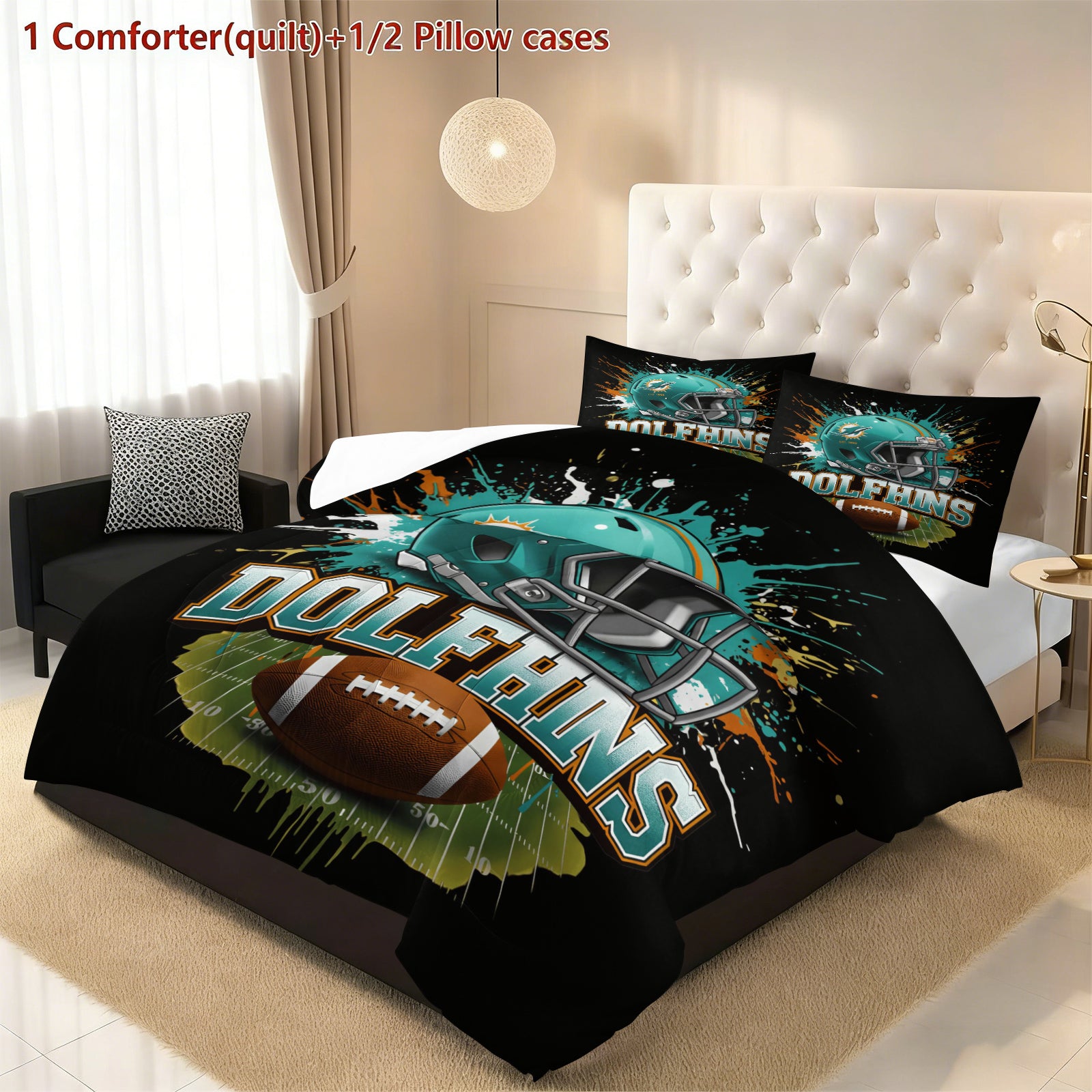 Miami Dolphins Comforter Pillowcase Sets Blanket All Season Reversible Quilted Duvet