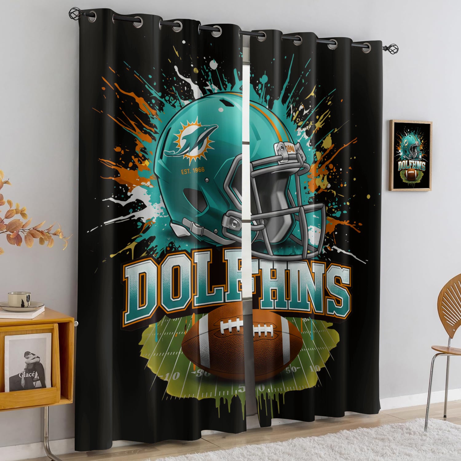 Miami Dolphins Blackout Curtains Drapes For Window Treatment Set