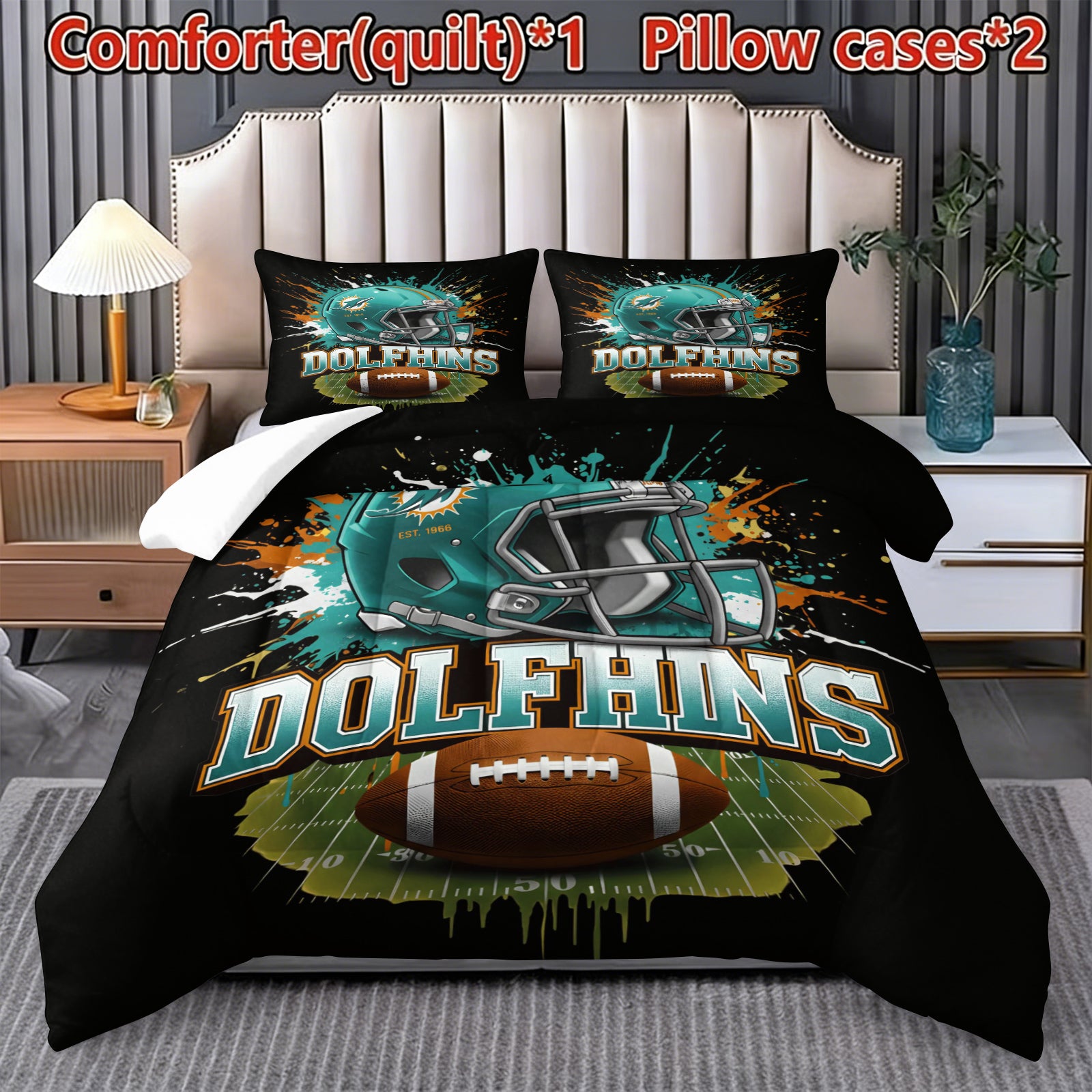 Miami Dolphins Comforter Pillowcase Sets Blanket All Season Reversible Quilted Duvet