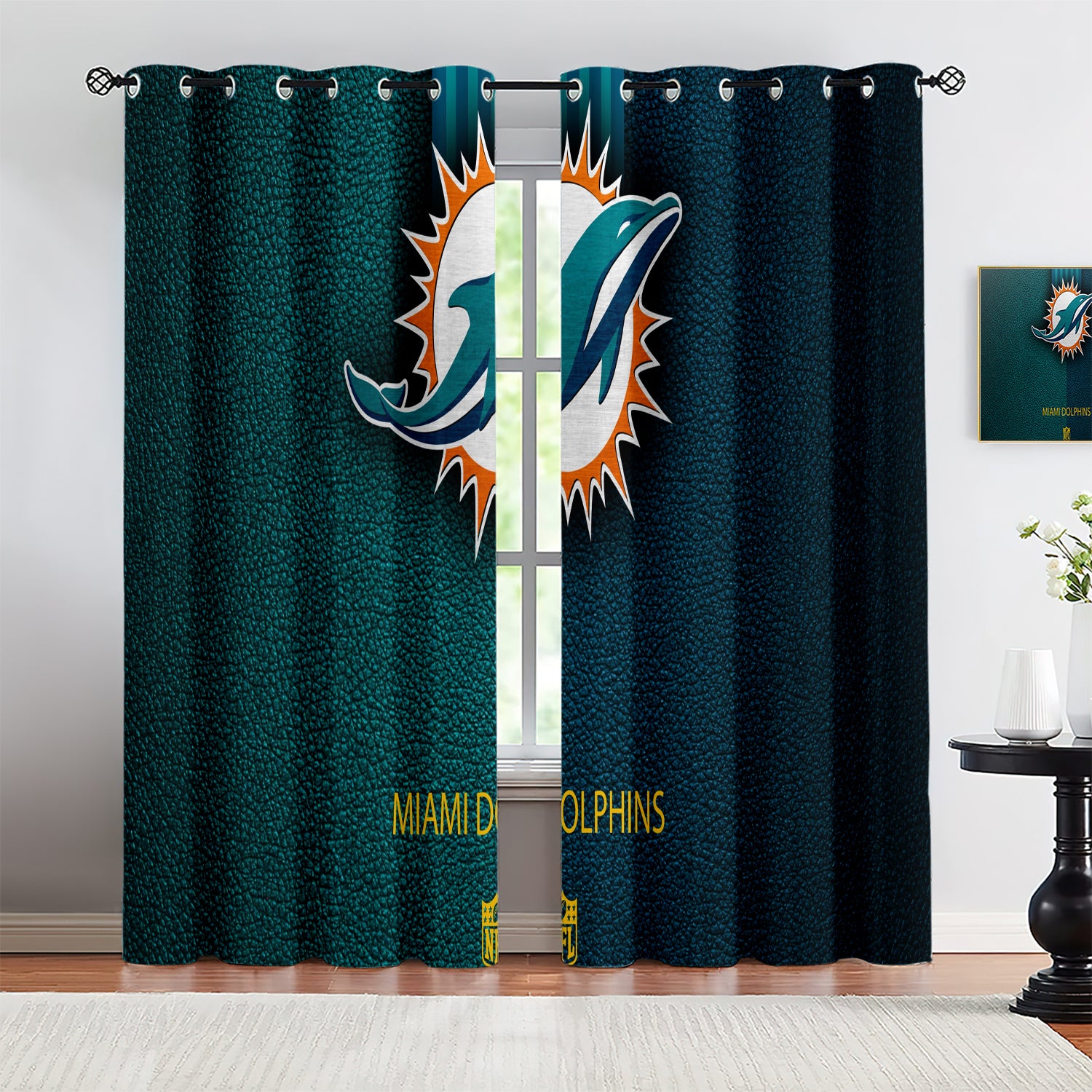 Miami Dolphins Blackout Curtains Drapes For Window Treatment Set