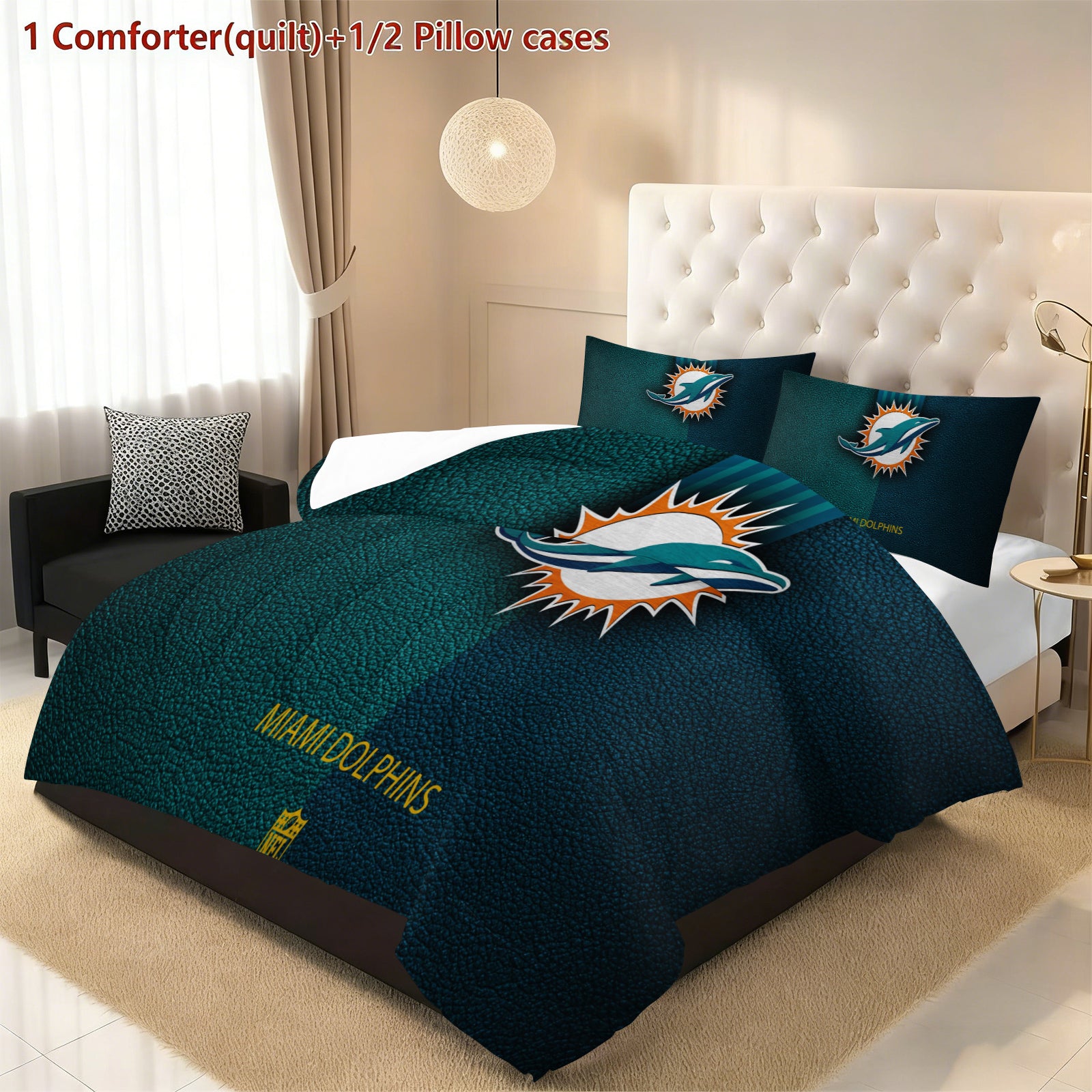 Miami Dolphins Comforter Pillowcase Sets Blanket All Season Reversible Quilted Duvet
