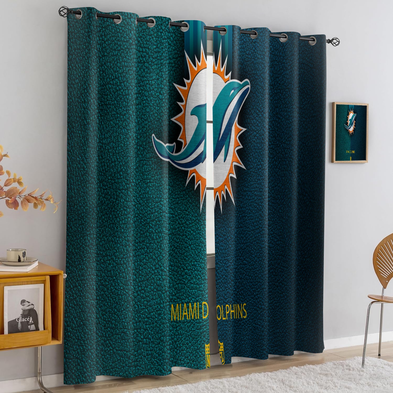 Miami Dolphins Blackout Curtains Drapes For Window Treatment Set