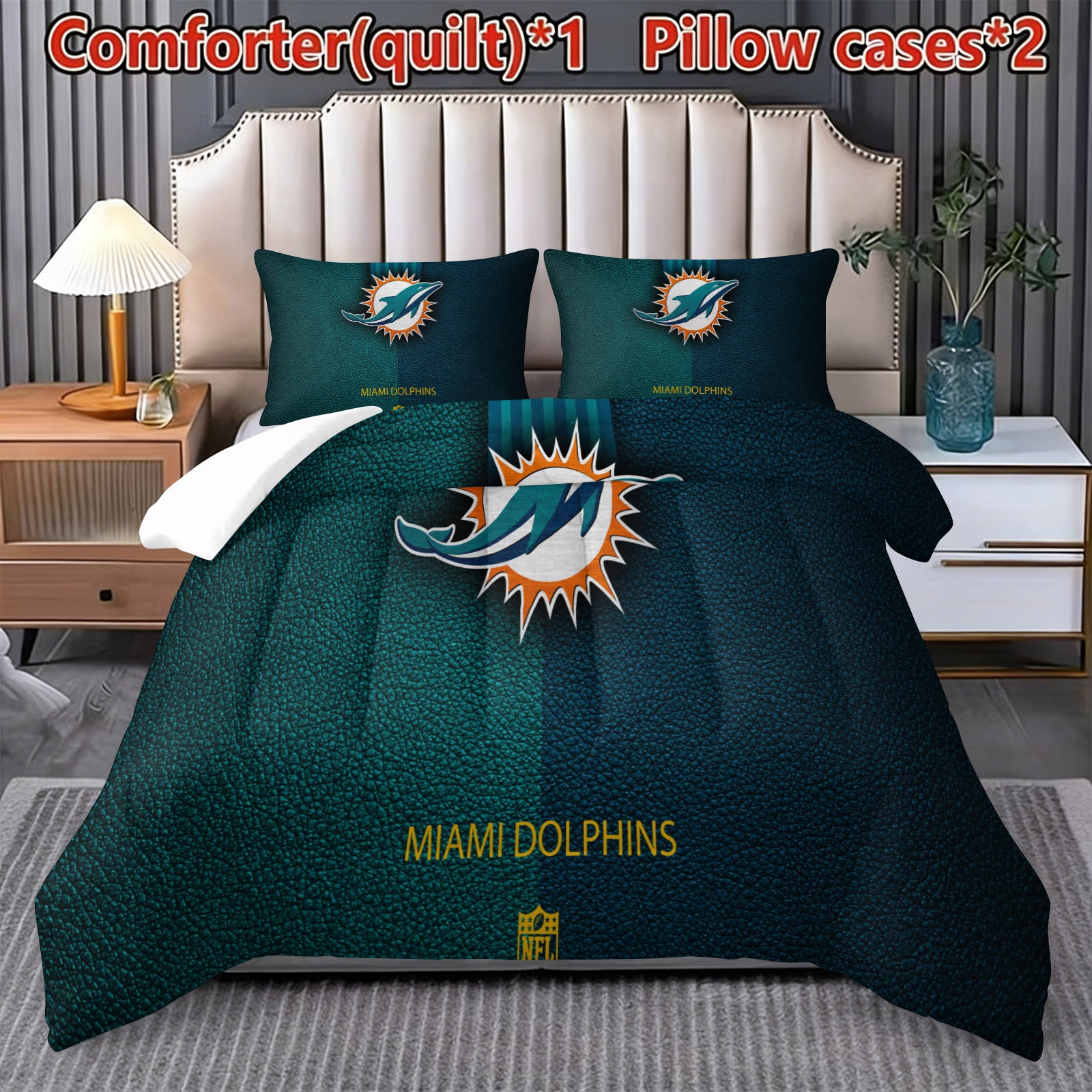 Miami Dolphins Comforter Pillowcase Sets Blanket All Season Reversible Quilted Duvet