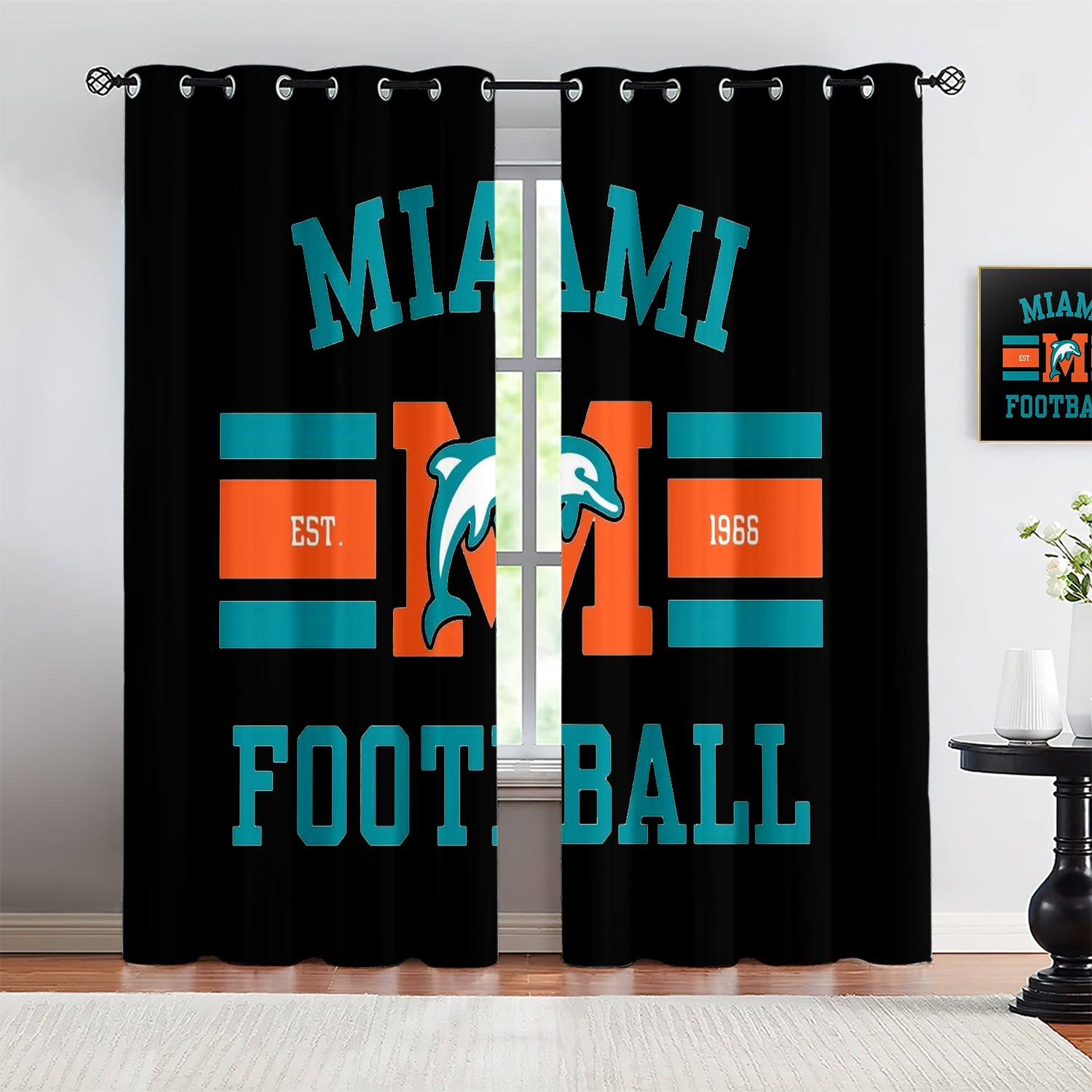 Miami Dolphins Blackout Curtains Drapes For Window Treatment Set