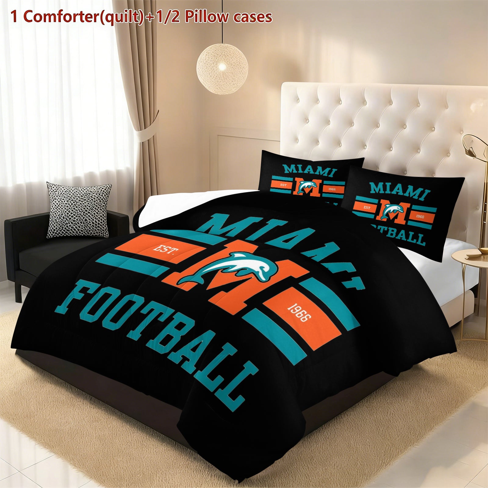Miami Dolphins Comforter Pillowcase Sets Blanket All Season Reversible Quilted Duvet