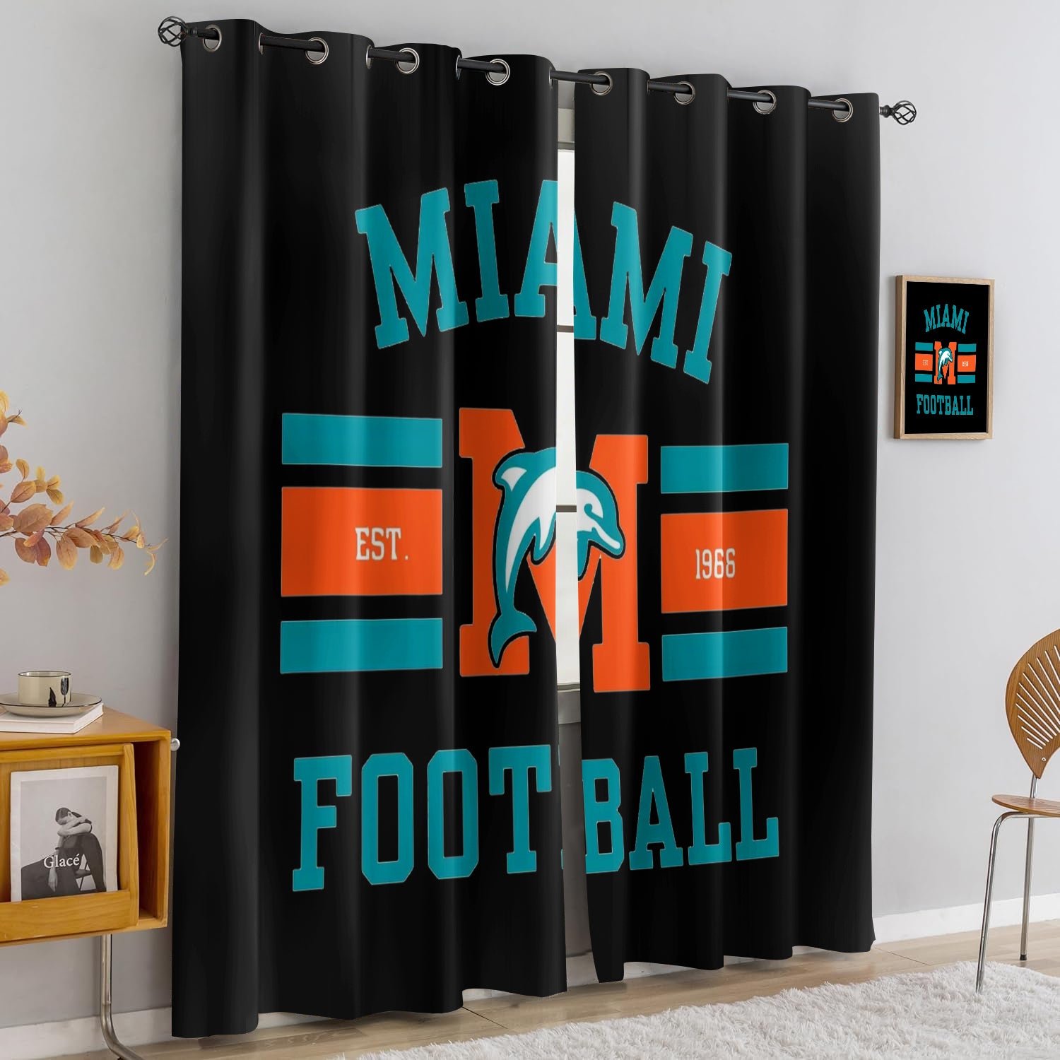 Miami Dolphins Blackout Curtains Drapes For Window Treatment Set