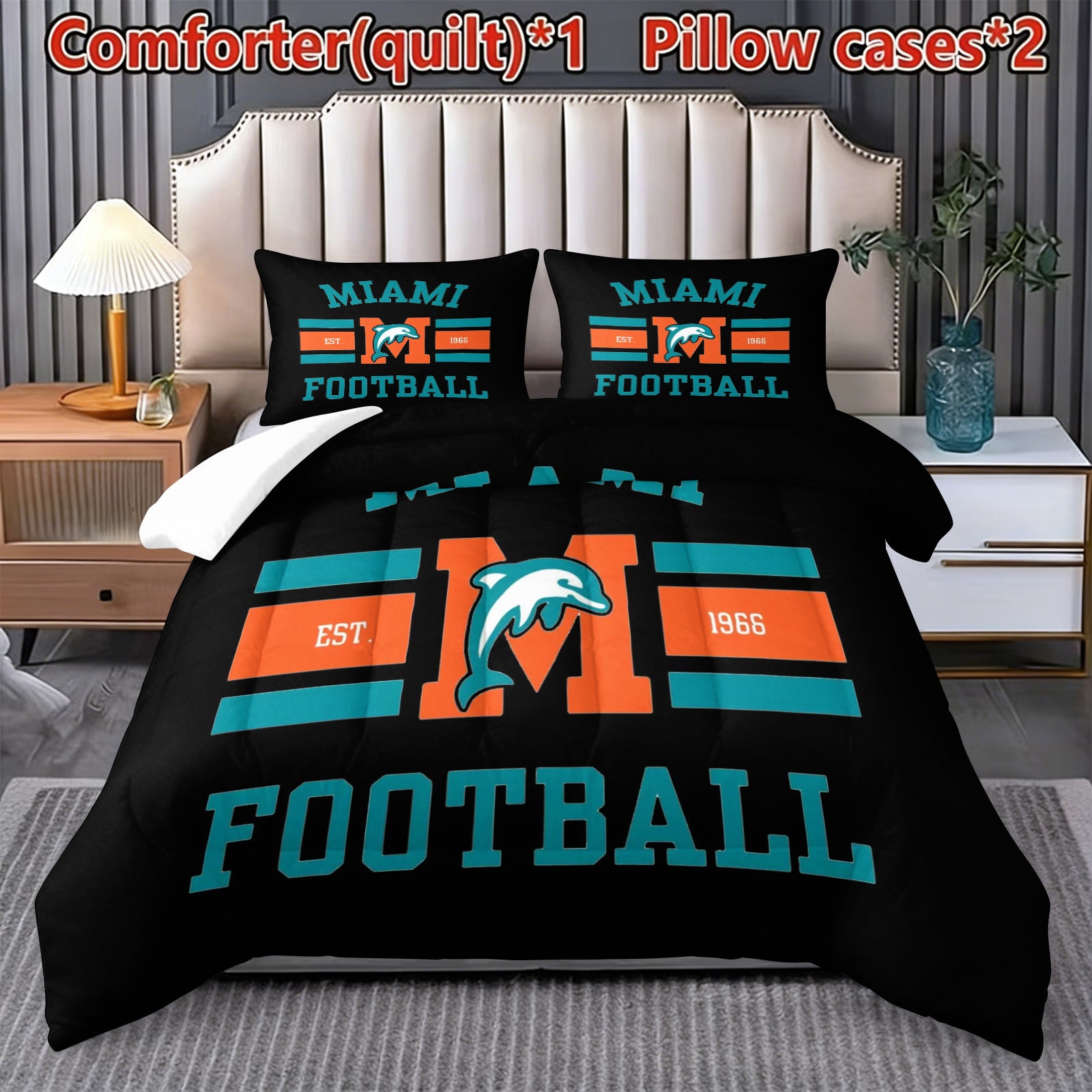 Miami Dolphins Comforter Pillowcase Sets Blanket All Season Reversible Quilted Duvet