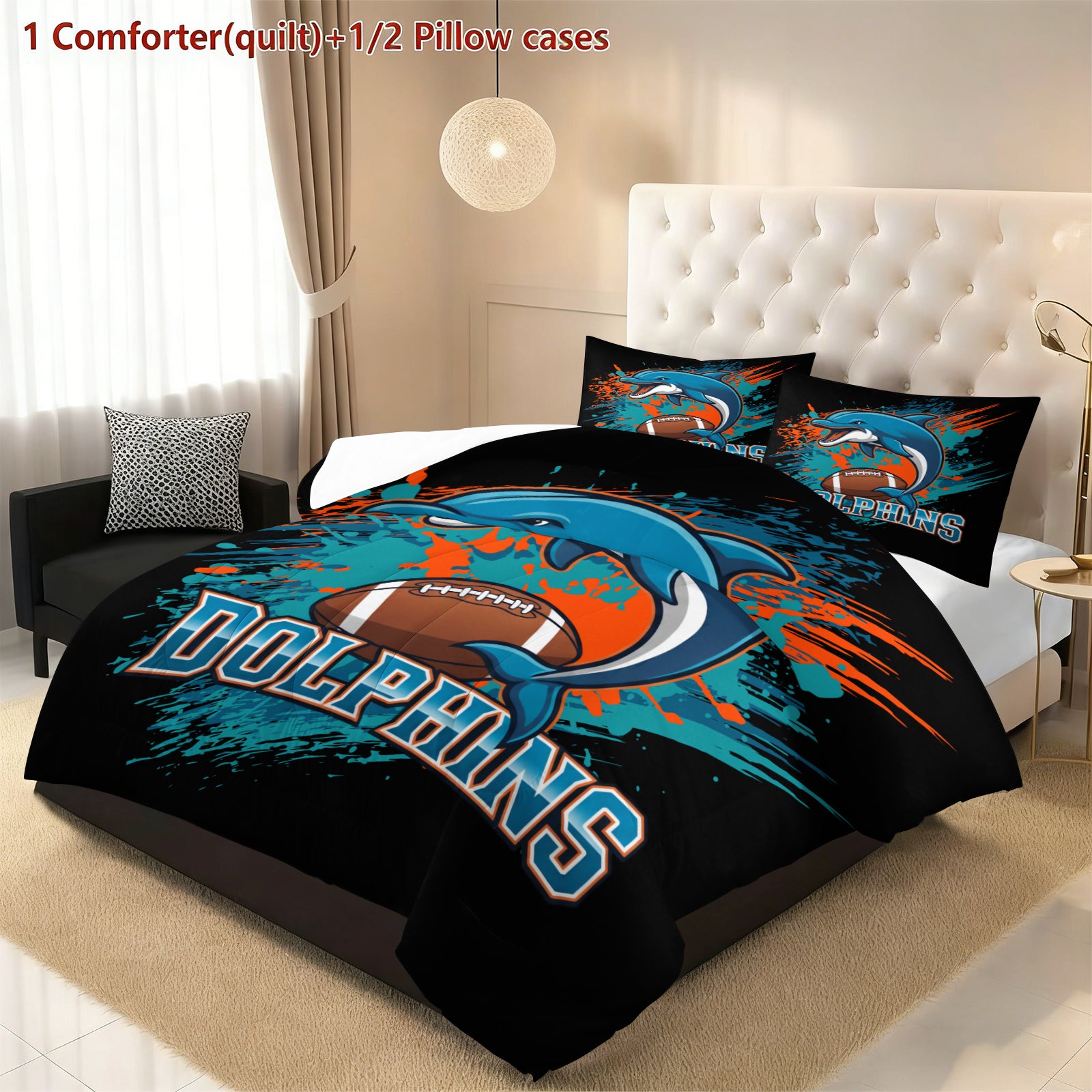 Miami Dolphins Comforter Pillowcase Sets Blanket All Season Reversible Quilted Duvet