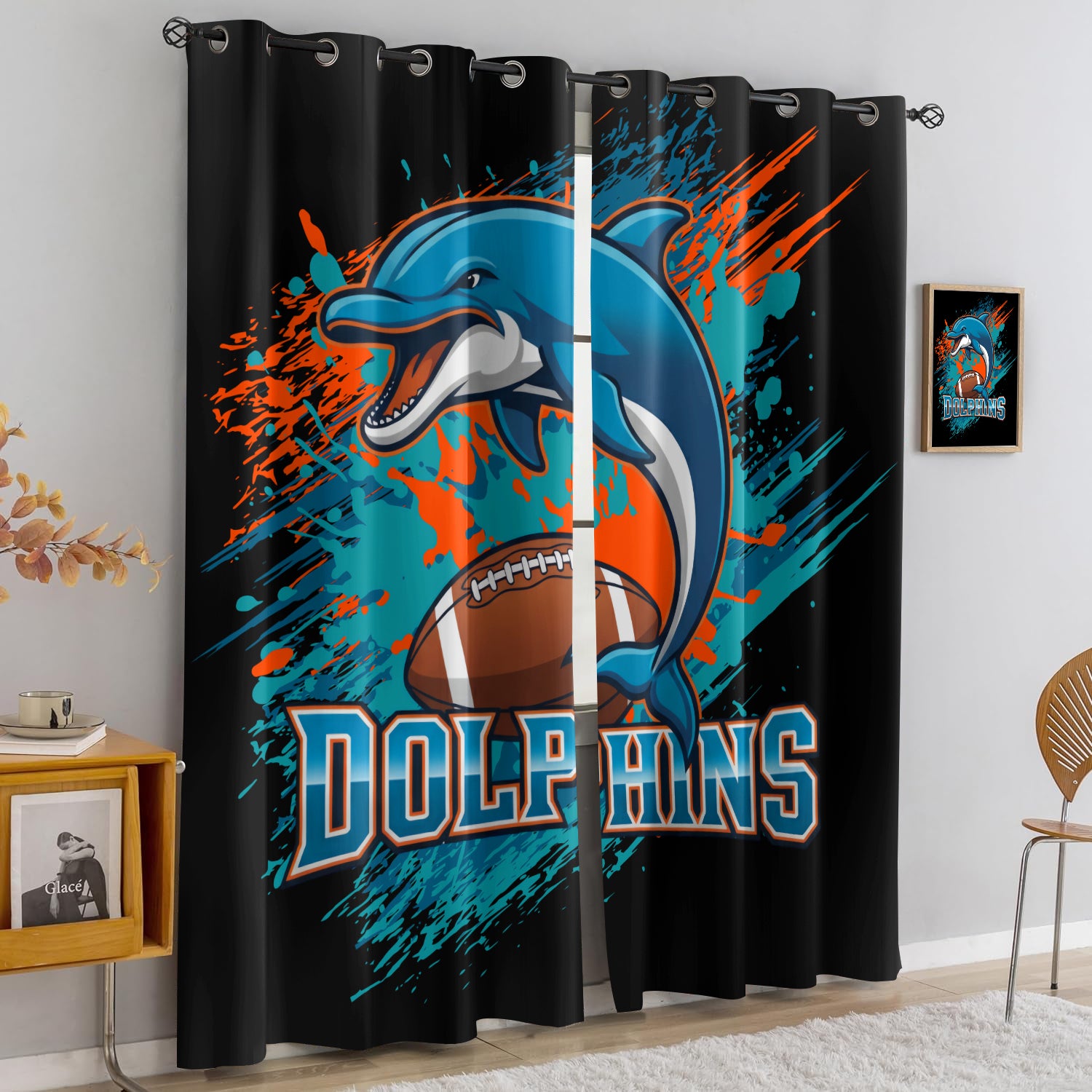 Miami Dolphins Blackout Curtains Drapes For Window Treatment Set