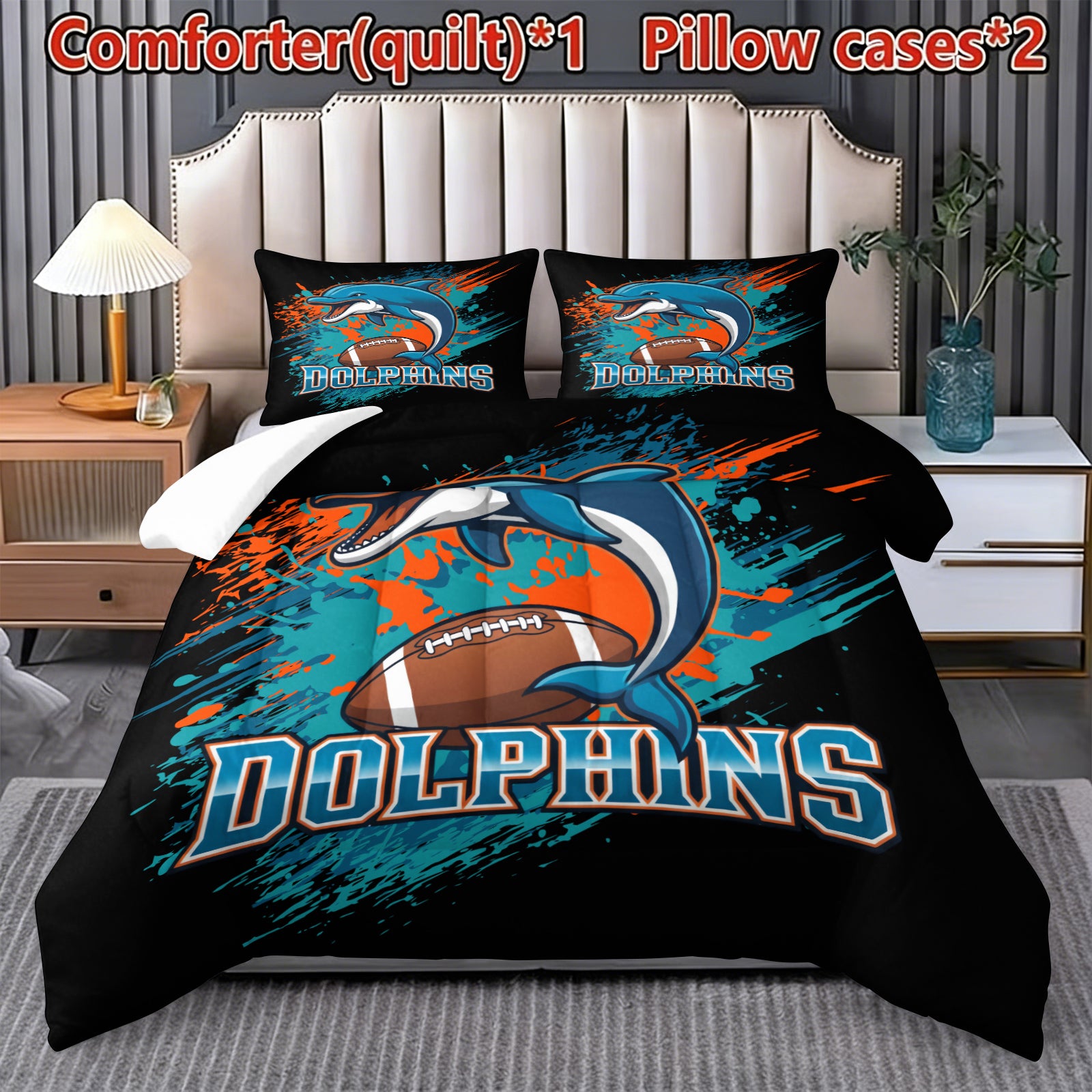 Miami Dolphins Comforter Pillowcase Sets Blanket All Season Reversible Quilted Duvet