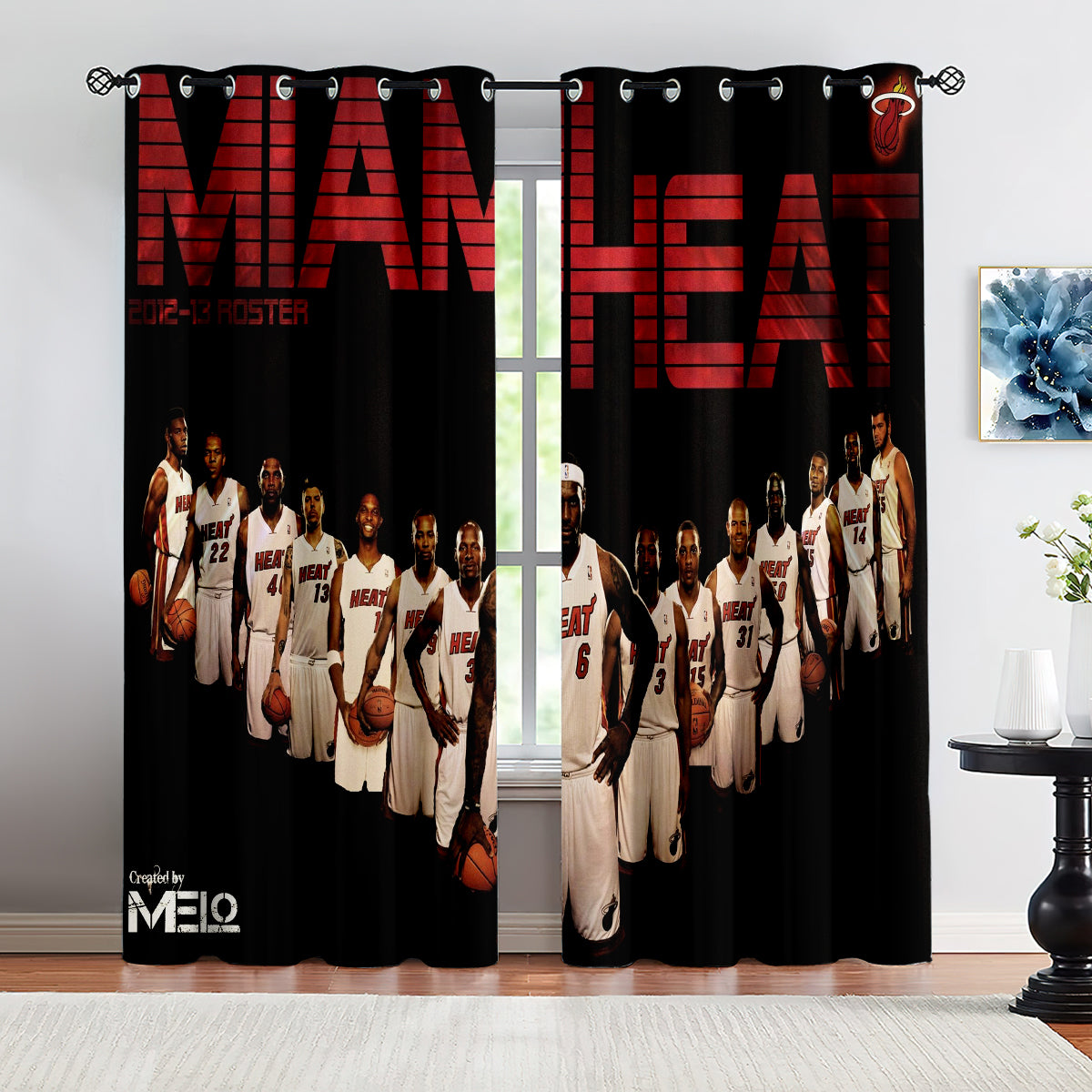 Miami Basketball Heat Blackout Curtains Drapes For Window Treatment Set