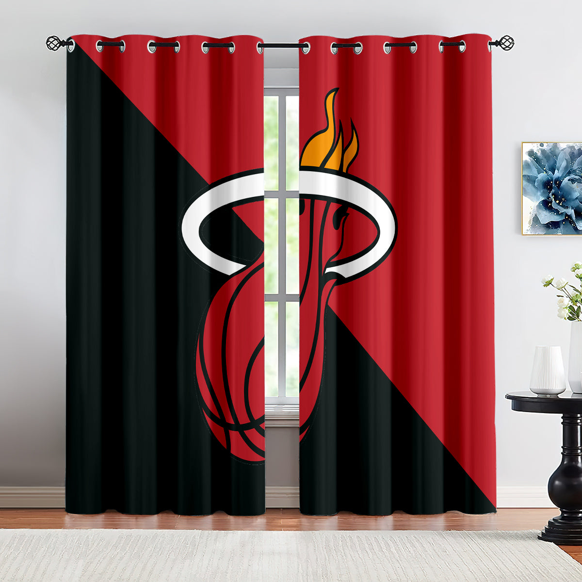 Miami Basketball Heat Blackout Curtains Drapes For Window Treatment Set