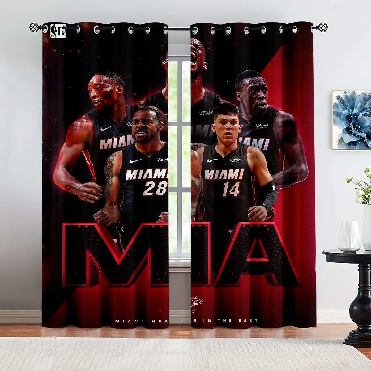 Miami Basketball Heat Blackout Curtains Drapes For Window Treatment Set